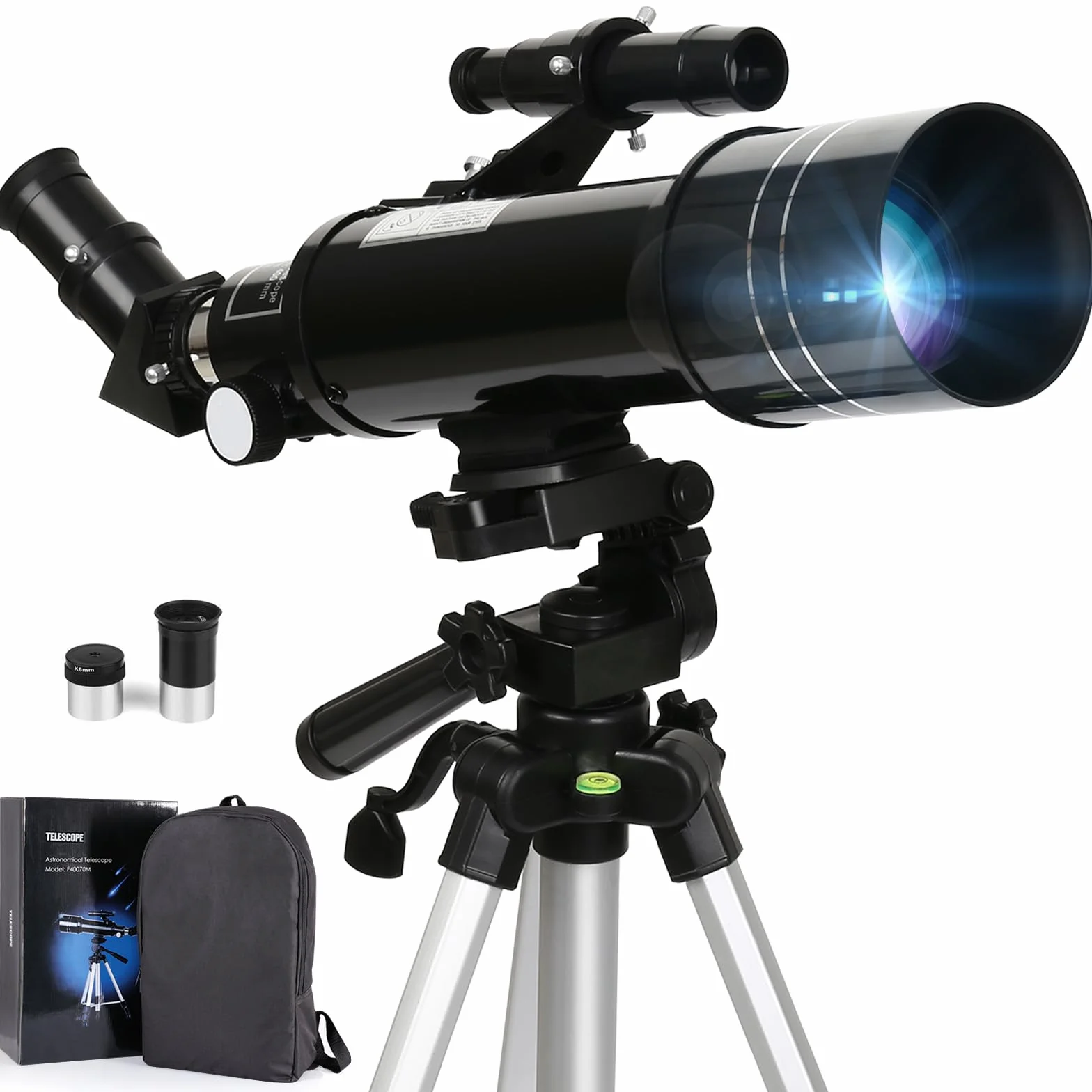 Telescopio de 70/400 mm, Ocular Kellner 6 y 25 mm, para Principiante y Niño, con Trípode Ajustable en Altura para Observar Luna y Planetas