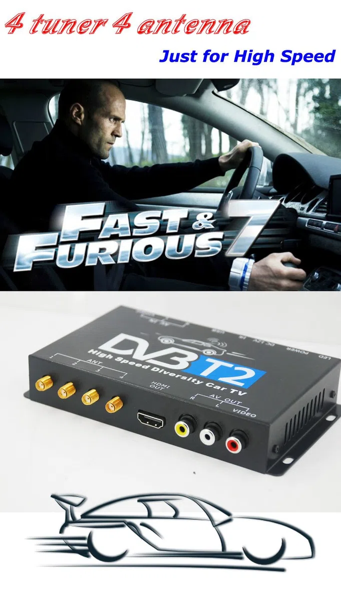 DVB-T24 Coche DVB-T2 TV Receptor 4 sintonizador 4 Antena USB HDMI HDTV Rusia Alta Velocidad