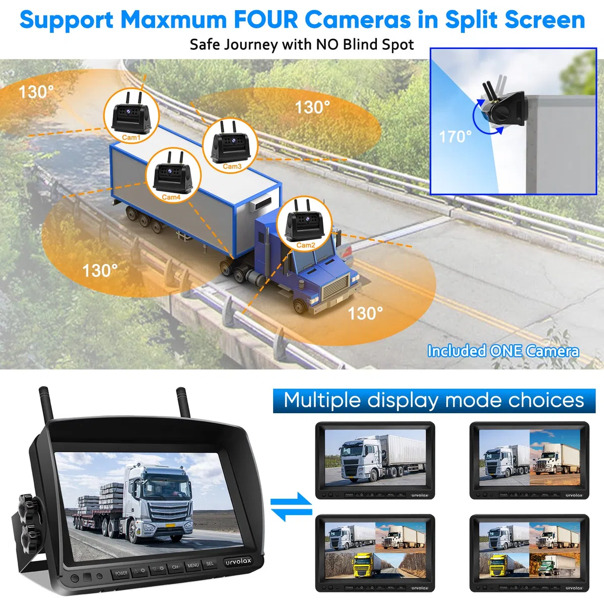 URVOLAX 100% Camara Marcha Atras Inalambrica, Cámara Magnética con Batería Recargable de 6700mAh, Instalación de Bricolaje, Monitor FHD de 7 pulgadas Grabación de Vídeo para Furgoneta Camion Coche 65X