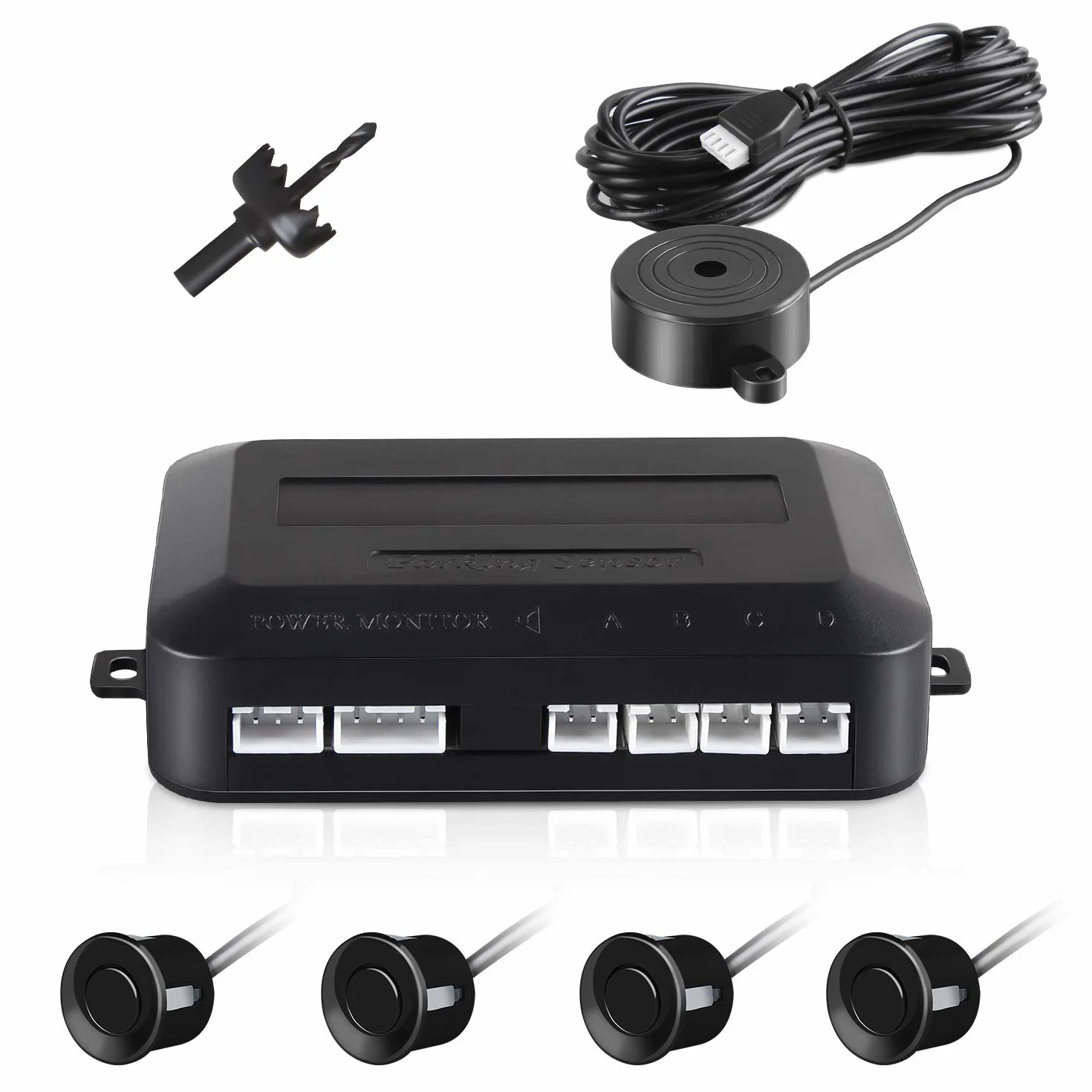 Sensores de Aparcamiento, Aolead Sensor Aparcamiento Coche Radar Reserva con 4 Sensores y Bibi Alerta de Sonido - Negro