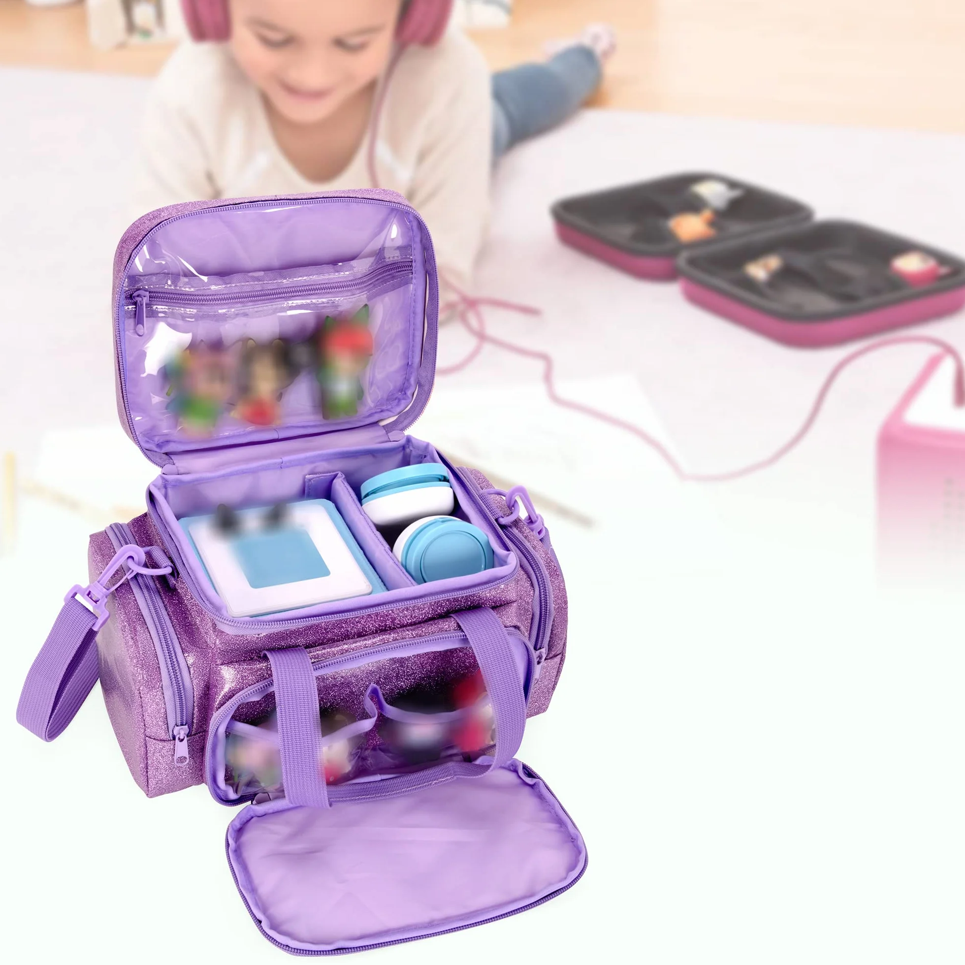 LoDrid Estuche de Transporte Compatible con Tonie 2/1, Bolsa de Almacenamiento para Juego de Reproductor de Audio y Accesorios con asa y Correa para el Hombro, púrpura (diseño Patentado)