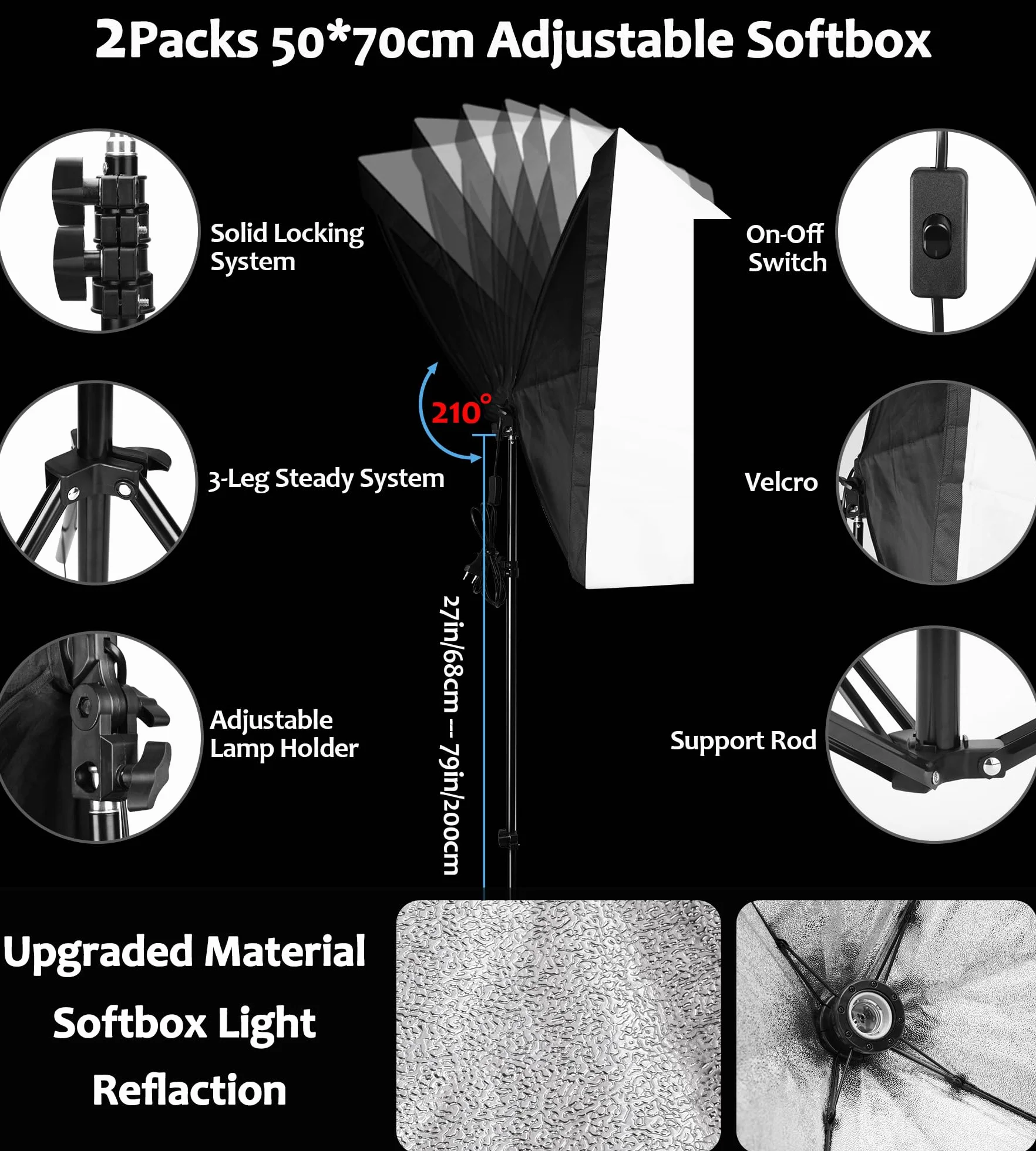 Kit de iluminación Softbox, Zingbabu Photography Kit de iluminación continua con Soft Box 2x50x70cm | 2X 150W 3200-6000K E27 Bombilla RGB, equipo de iluminación de estudio fotográfico