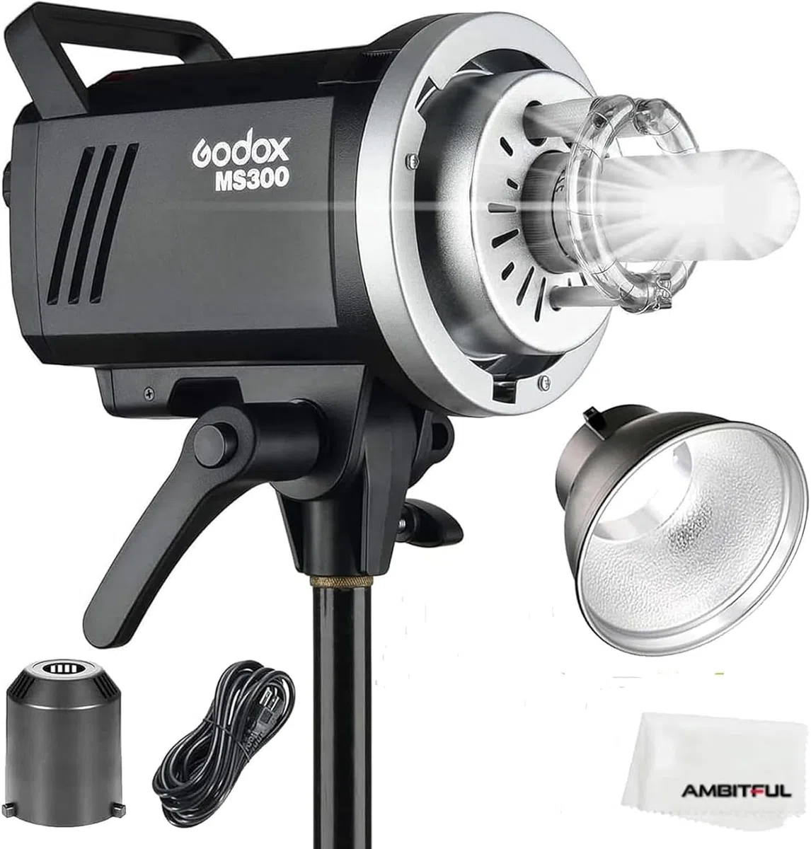 Godox MS300 300 W 2.4G Receptor inalámbrico incorporado ligero, compacto y duradero flash de estudio Bowens Mount y lámpara de modelado de 150 W, con difusor estándar