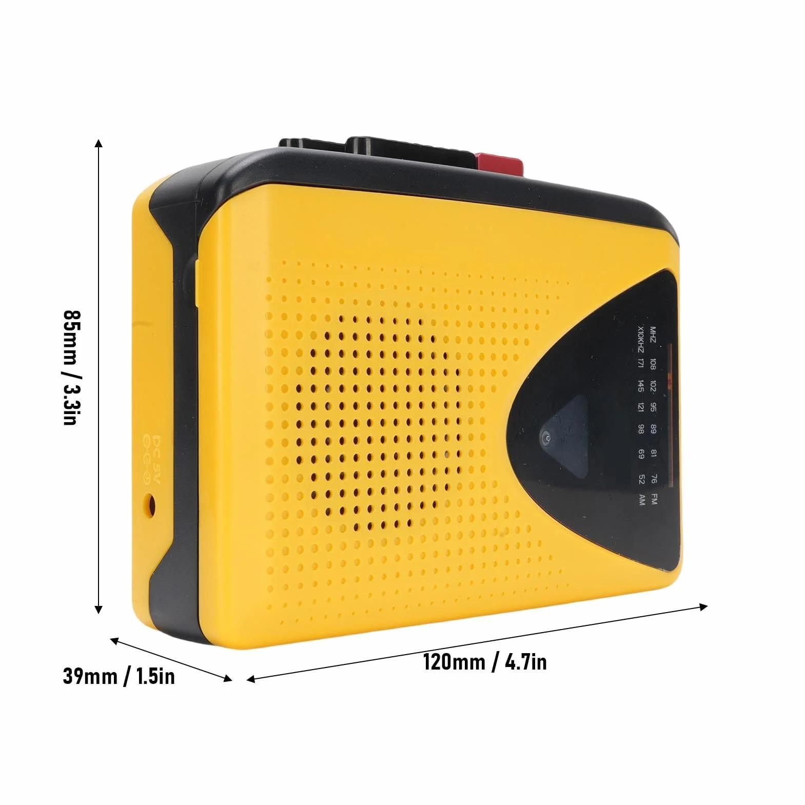 Reproductor de Cassette Retro con Radio AM FM Bluetooth y Grabación, Portátil, Amarillo Negro