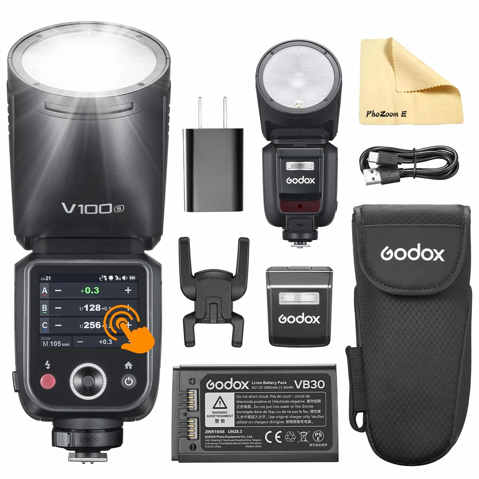Godox V100-S V100 S Cabeza Redonda Flash de Cámara TTL Speedlite 2.4G Inalámbrico TTL Speedlight Strobe,100Ws HSS 1/8000s con Batería Li-Ion para Cámaras Sony