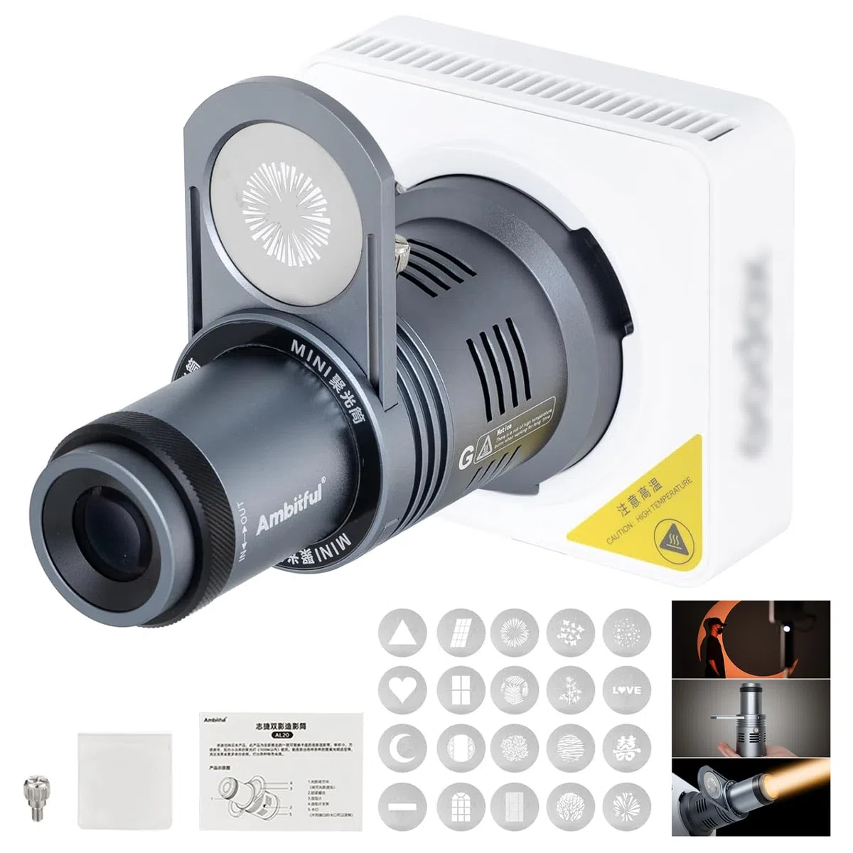 AMBITFUL Accesorios de Gobos ópticos de Snoot Mini compatibles con Godox Mount, luz de Forma de anexo de Foco para AD300PRO ML100BI ML100R ML60IIBI ML60 ML30