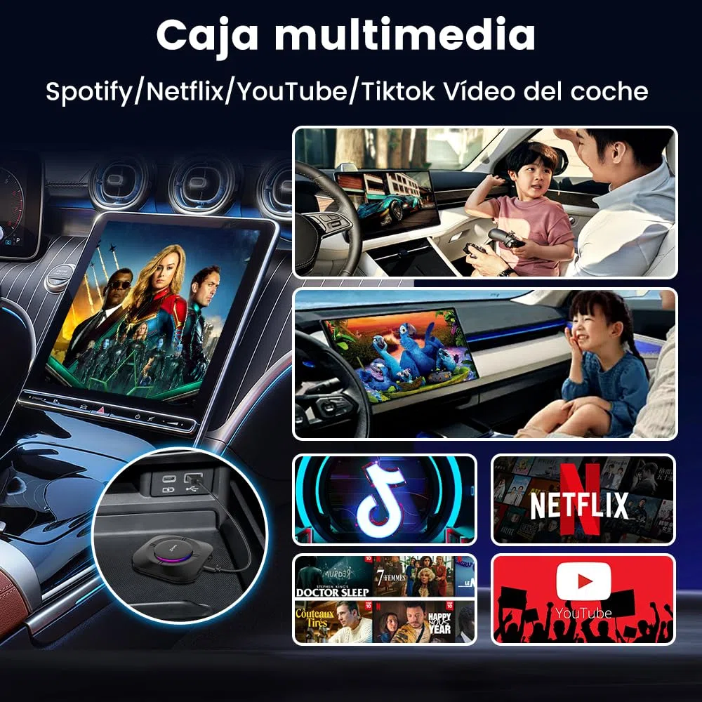 CarlinKit Android 13.0 AIBox Adaptador - Wireless CarPlay&Android Auto, Sistema autónomo Android 13.0 4GB+64GB, Soporte GPS/Tarjeta SIM, para Coches con Cable CarPlay&Android Auto
