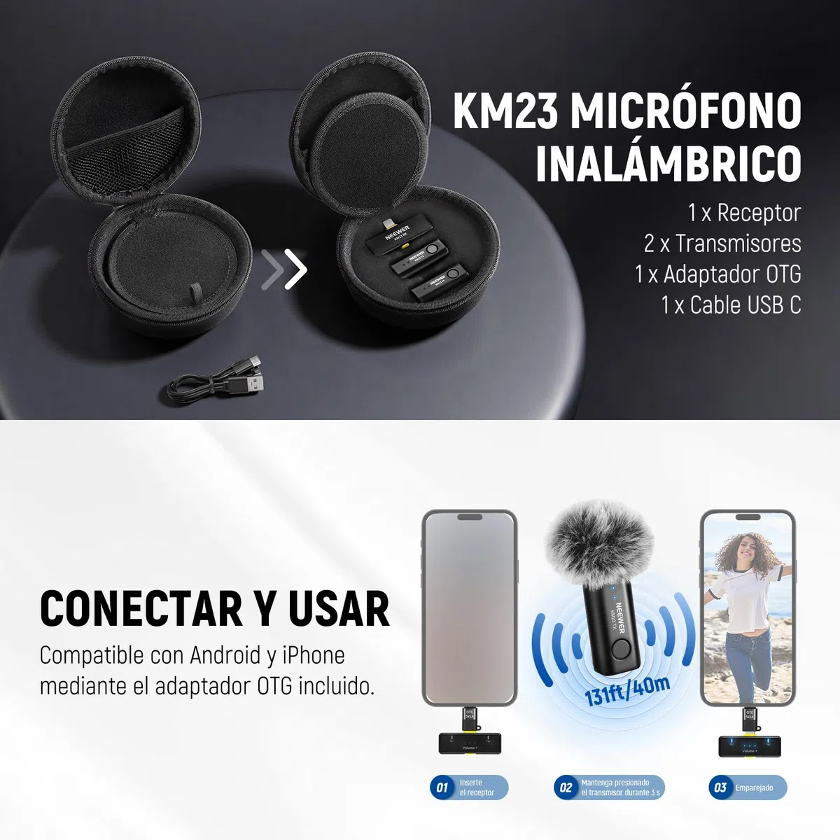 NEEWER BÁSICO PA056 Vlogging Kit para iPhone Android Phone para Youtube TikTok Streaming Cine Grabación, Trípode + Micrófono + Luz LED Relleno, Esenciales para Iniciar la Creación Contenido Youtuber