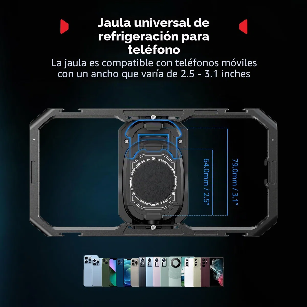 SmallRig Jaula universal Hyper Chill Cooling para iPhone/Android, con enfriador activo de 15 W y adaptador USB-C 2 en 1 y soporte para banco de energía, teléfonos compatibles de 2.5 a 3.1 pulgadas