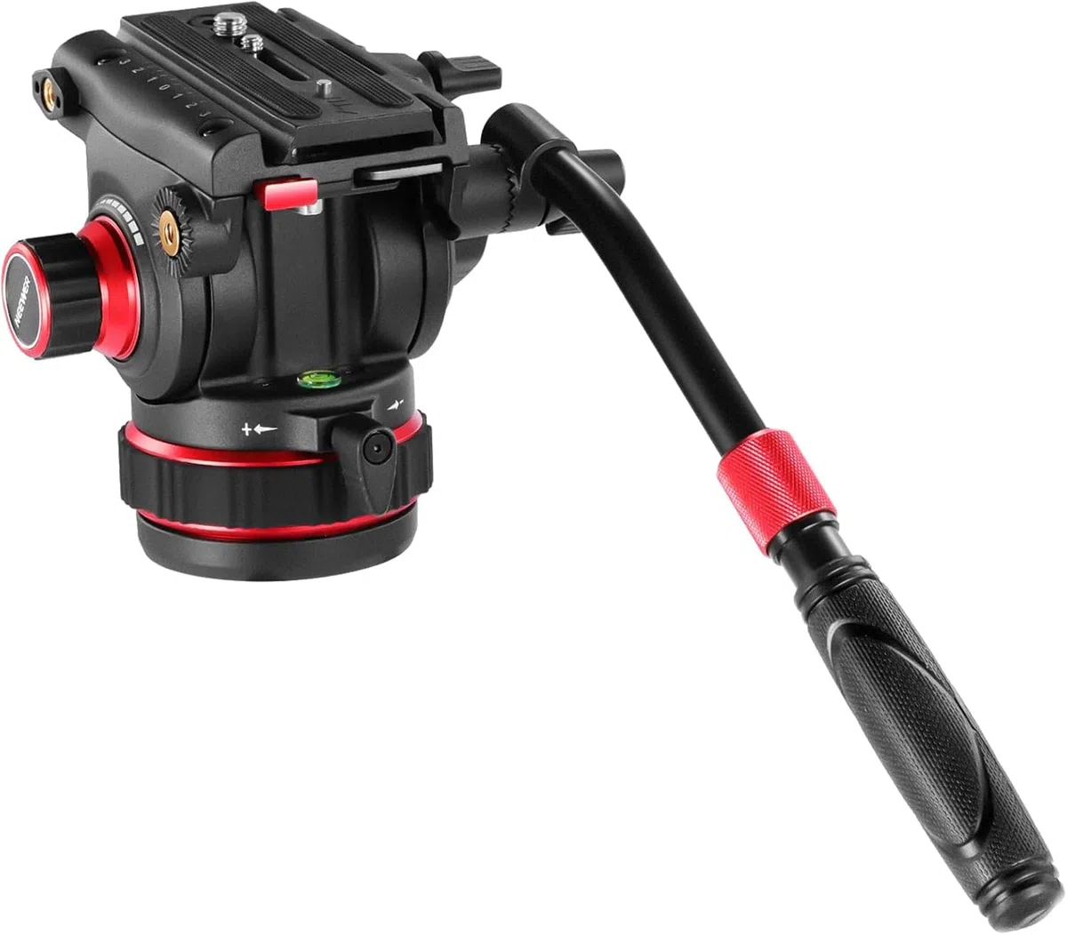 NEEWER Cabezal Fluido para Trípode de Video Resistente con Amortiguación, Placa de Liberación Rápida, Compatible con dji RS Gimbals, Mango Ajustable, Base de ⌀75mm, Carga Máxima 10kg, GM006