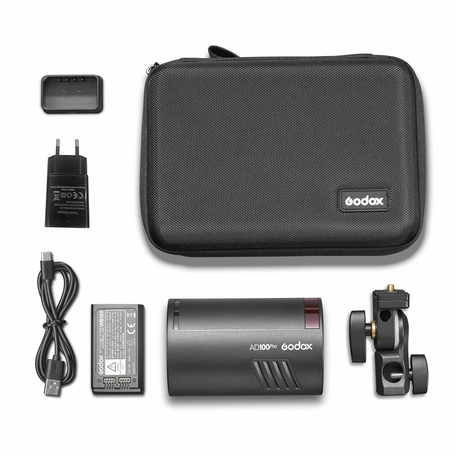 Godox AD100Pro Flash inalámbrico 2.4G con Pantalla OLED, 5800K, 1/8000s, sincronización TTL/Multi/M, con batería de 2600 mAh para Canon, Nikon, Sony, Olympus, Panasonic, Pentax (Negro)