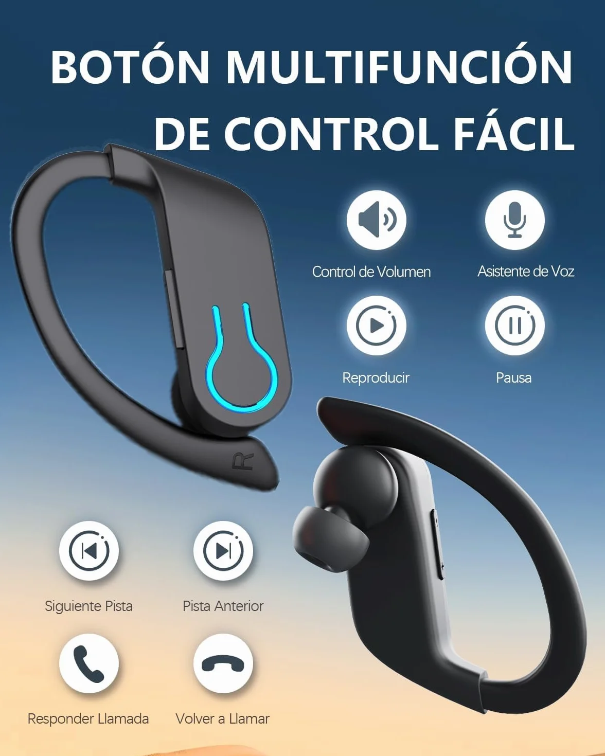 Auriculares Inalámbricos Deportivos Bluetooth 6.1 con Gancho 120H Reproducción LED IPX7 Impermeable ENC Cancelación de Ruido Cascos Running