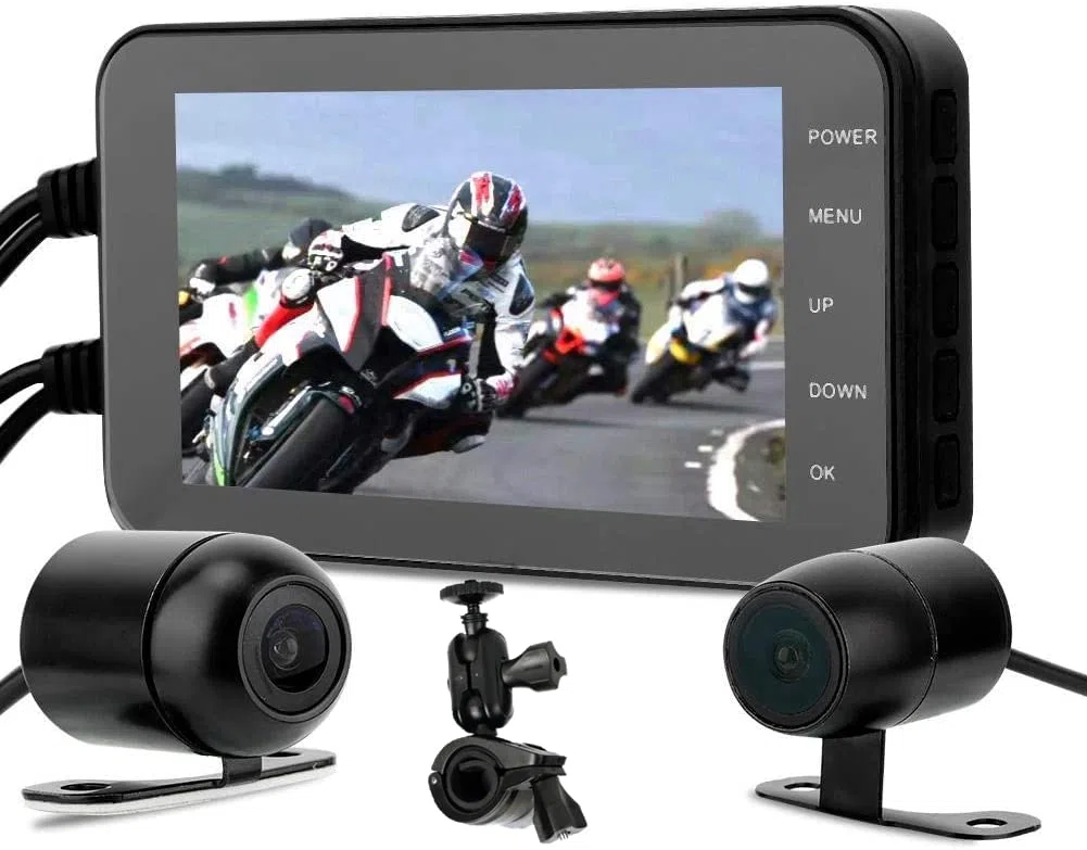 Dash CAM Motocicleta, 1080P, 4in, Pantalla Táctil, Resistente al Agua, WiFi, GPS, Sensor G, Detección de Movimiento, Grabadora de Video Conducción Cámara Delantera/Trasera, Monitor de Estacionamiento