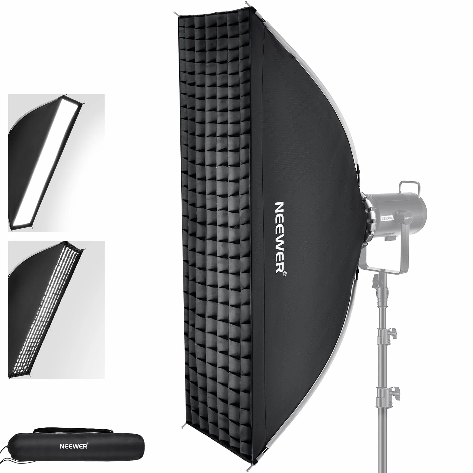 NEEWER 12"x47" Caja de luz Plegable rápida con Rayas rectangulares y Soporte Bowens con difusores/Rejilla de Panal/Funda Compatible con Godox Aputure 120d Luces de vídeo Q4 Flash de Estudio NS17S