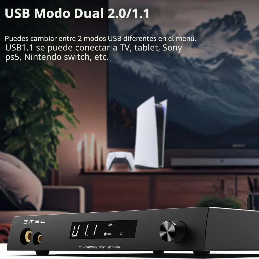 SMSL DL200 ES9039Q2M Audio DAC y HiFi Amplificador de auriculares, 6,35 mm/4,4 m/línea equilibrada TRS/RCA salida de línea de extremo único, USB 2.0/1.1, TND+N -123dB, con control remoto