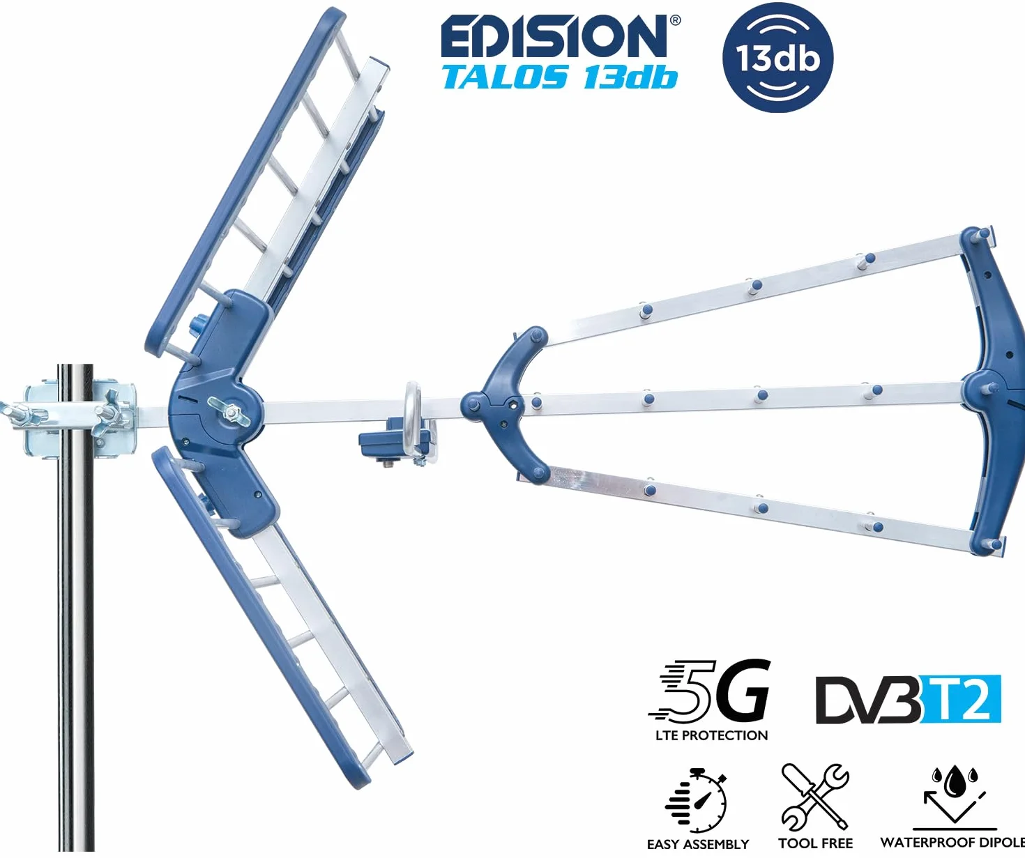 EDISION TALOS 13db Antena TDT UHF 21-48 Exterior Digital Terrestre con Filtro LTE 5G 470-694Mhz 101cm LTE700