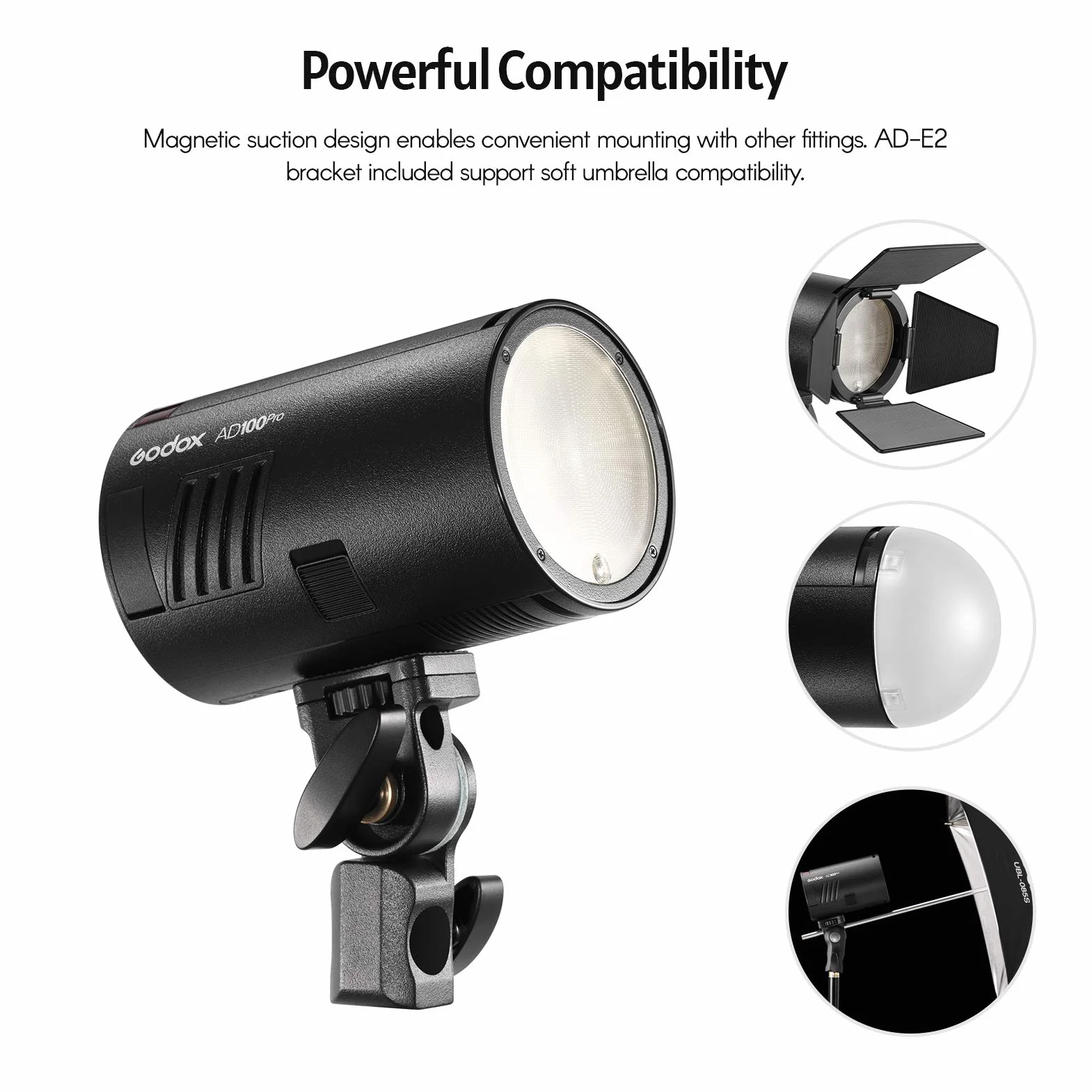 Godox AD100Pro Flash inalámbrico 2.4G con Pantalla OLED, 5800K, 1/8000s, sincronización TTL/Multi/M, con batería de 2600 mAh para Canon, Nikon, Sony, Olympus, Panasonic, Pentax (Negro)