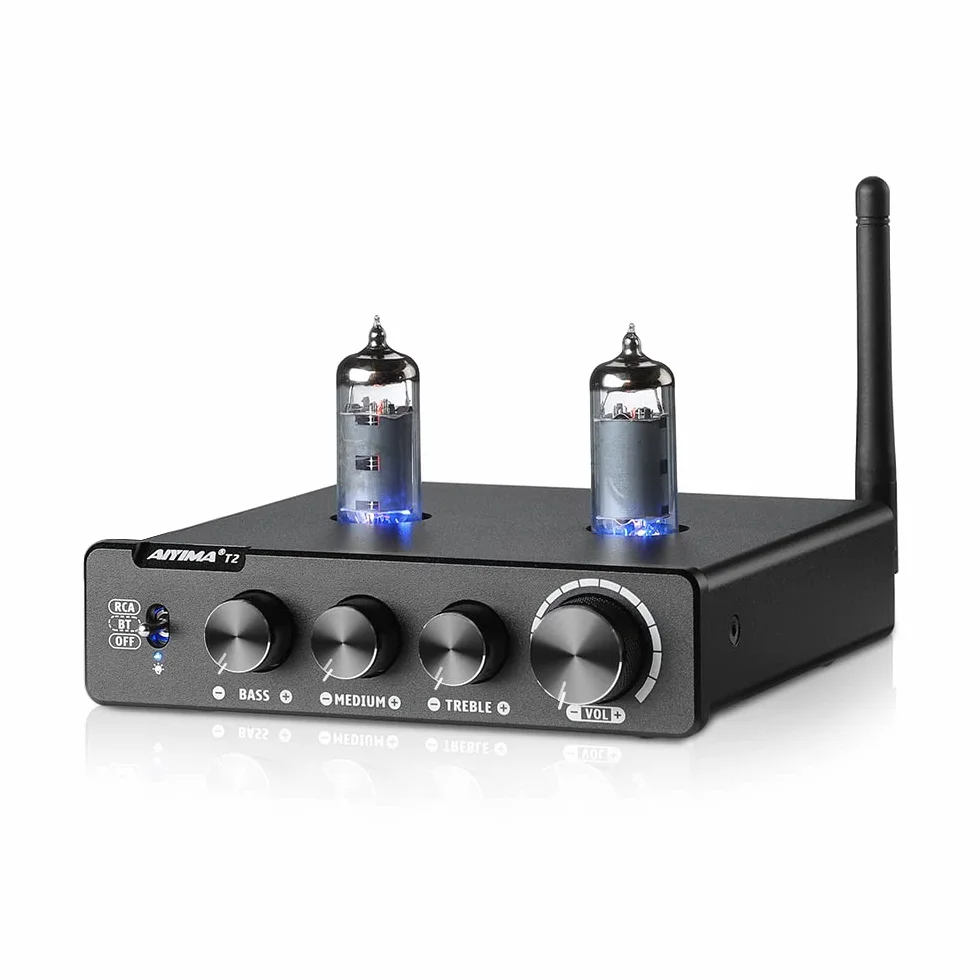 AIYIMA T2 6K4 - Preamplificador de tubo biliar al vacío Bluetooth 5.0 QCC3034 estéreo HiFi Preamplificador Aptx Preamplificador con alto sonido de bajo midio para altavoces activos de audio en casa