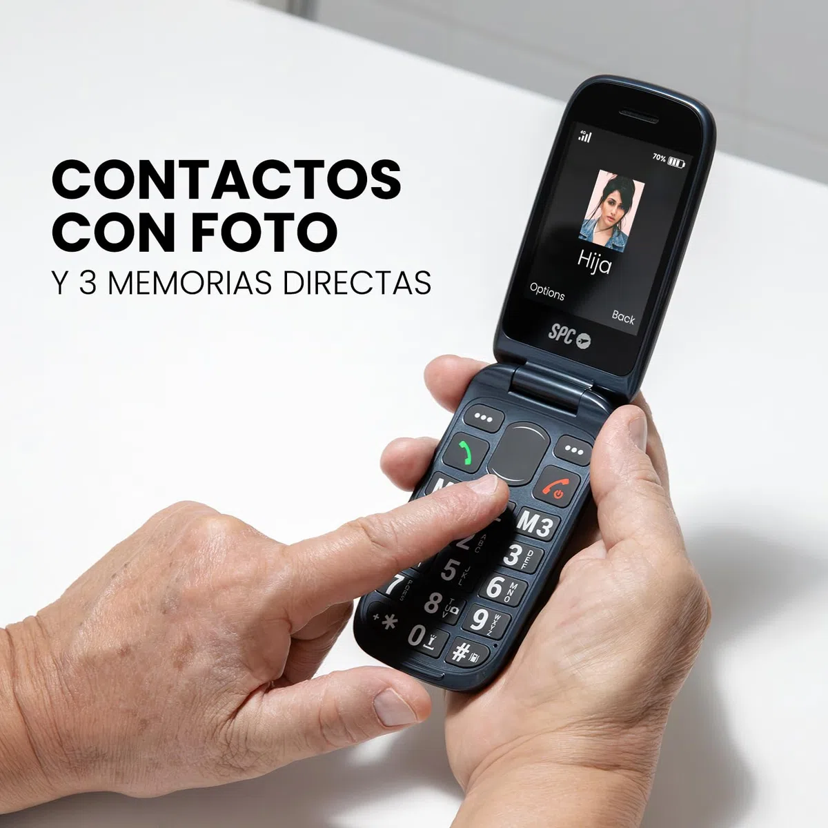 SPC Harmony 2 – Teléfono móvil para Personas Mayores | Teclas Grandes, 4G y Doble Pantalla antirrayaduras (2,8”+1,77”) | Botón SOS y Perfil Ice | Volumen 104dB y Compatible con audífonos, Negro