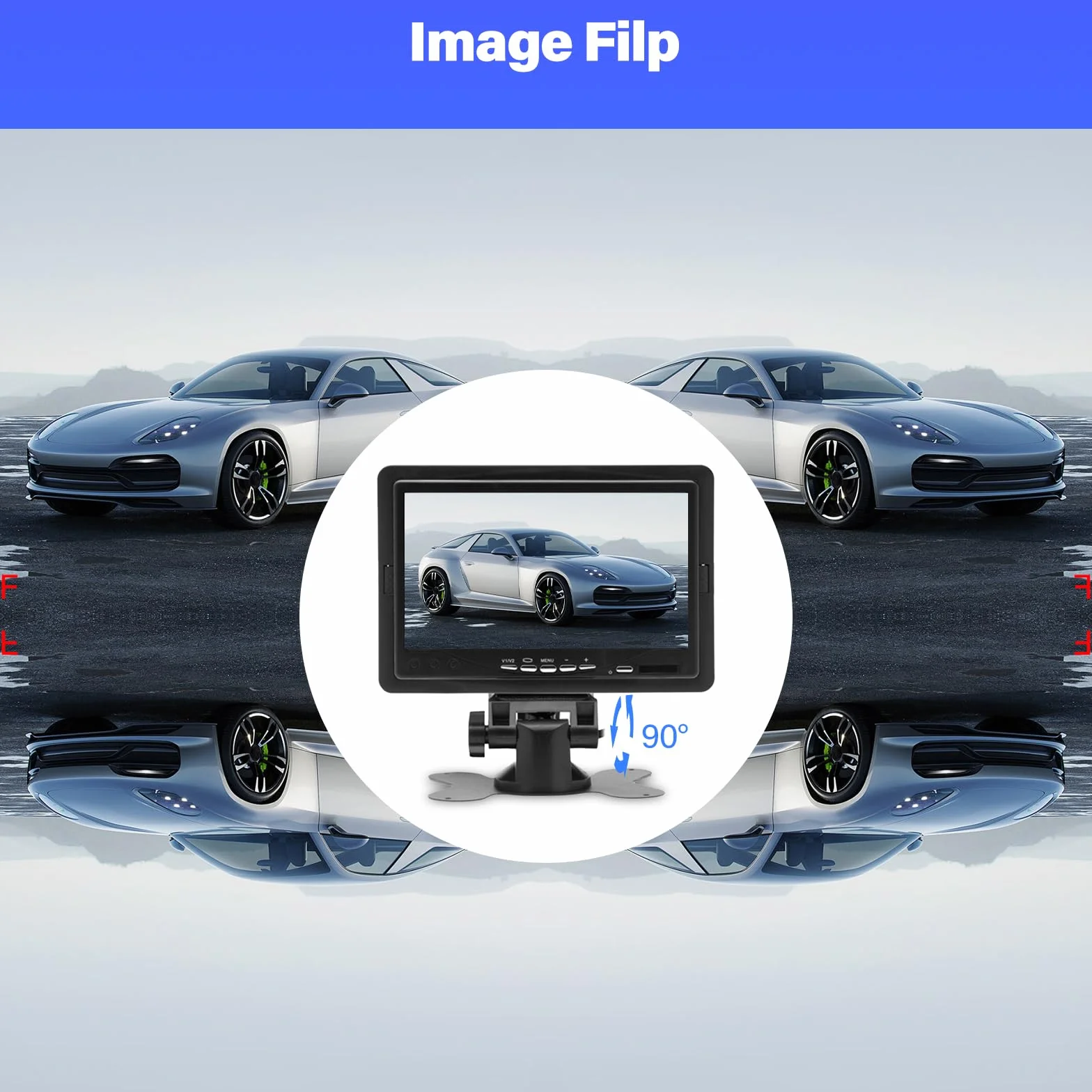 Monitor 7 Pulgadas con Camara Marcha Atras - Monitor de Coche con Soporte de cámara de Marcha atrás IP67 Impermeable 18IR visión Nocturna - 2 Cámaras retrovisoras+2 Cables para camión/autobús/Tractor