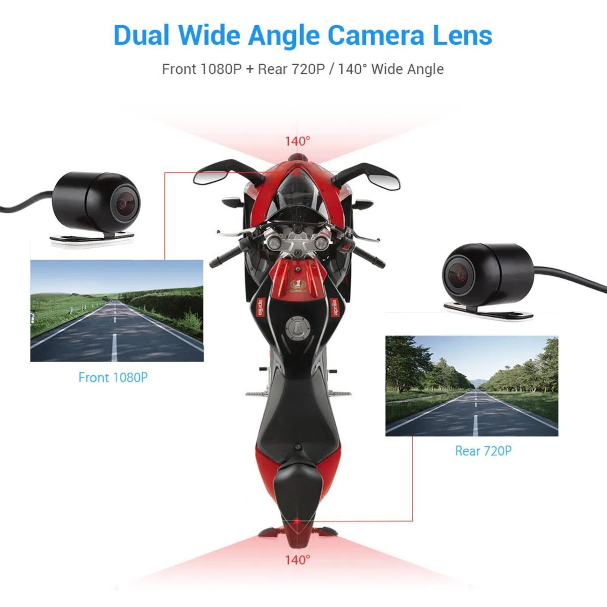 Dash CAM Motocicleta, 1080P, 4in, Pantalla Táctil, Resistente al Agua, WiFi, GPS, Sensor G, Detección de Movimiento, Grabadora de Video Conducción Cámara Delantera/Trasera, Monitor de Estacionamiento