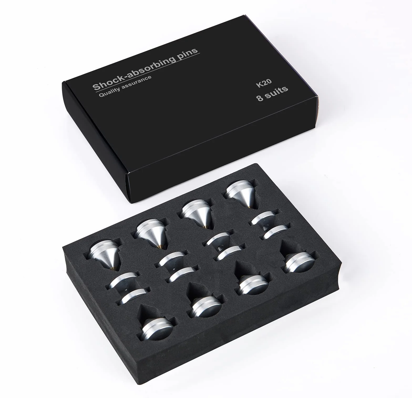 Puntas de desacoplo para Altavoces, Soportes de Altavoz para CD Audio Subwoofer, 8 Piezas Spikes de desacople HiFi con 16x Almohadillas Adhesivas, Plata