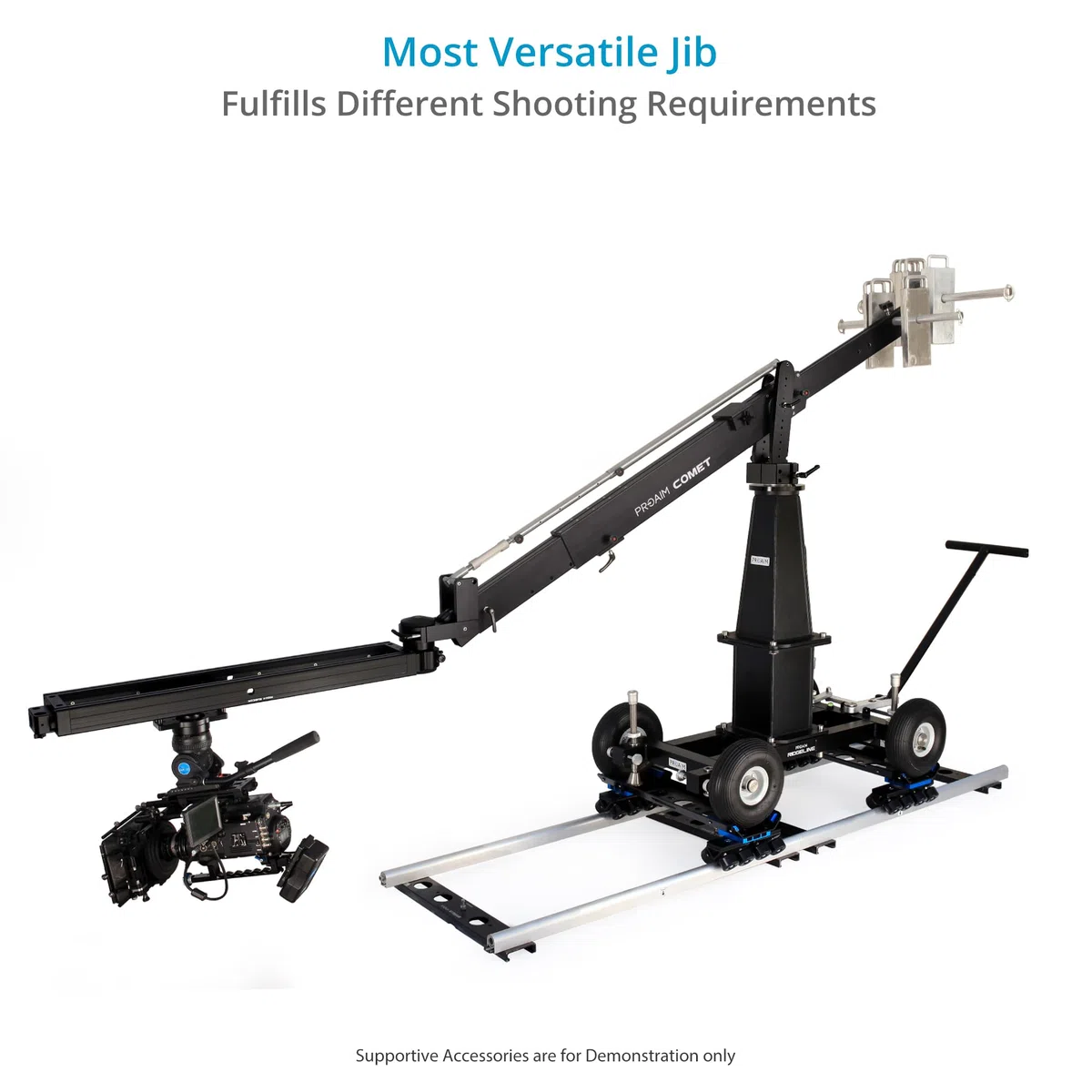 Grúa PROAIM Comet 12ft telescópica Heavy-Duty Euro/Elemac, 80 kg | Grúa de cine hasta 10,5 ft; extensión 3,4 ft con giro e inclinación bloqueables y montaje sin herramientas