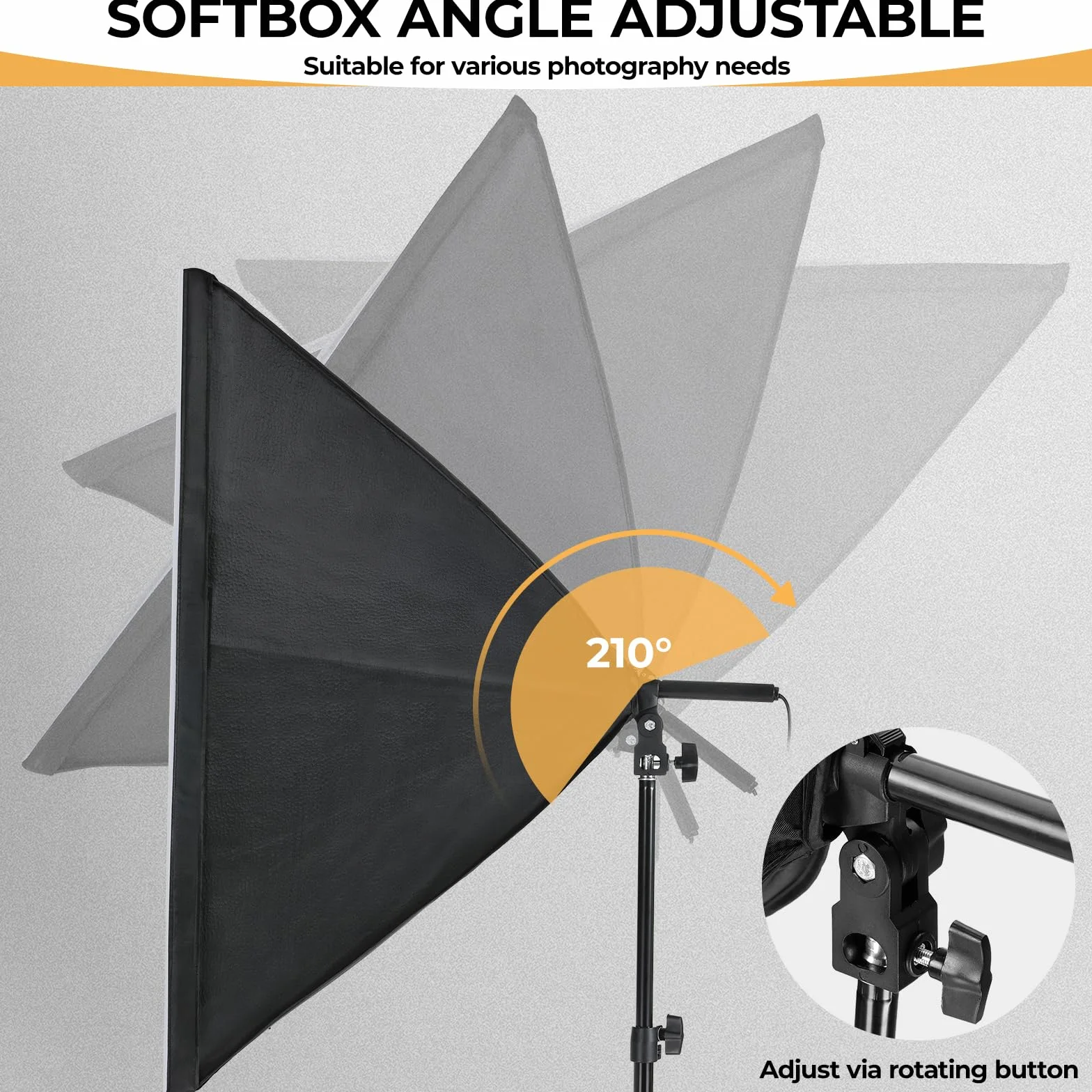 Softbox LED Set, Foco Fotografía 2 x 50 x 70cm con 135W Bombillas LED 5500 K, Kit de Iluminación, Soportes de luz Ajustables, para Youtube, TikTok, Retratos de Estudio, Fotografía