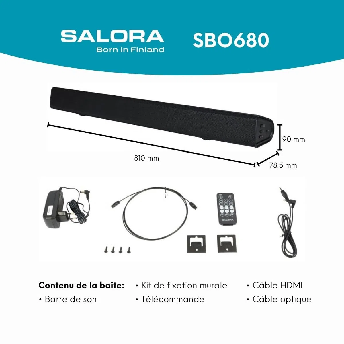 SALORA SBO680 Barra de Sonido Bluetooth para TV 2.1 Canales Bluetooth 5.0, Altavoces para Proyector y Pequeño, Subwoofer Integrado, Soundbar Home Cinema TV, HDMI ARC, USB, AUX, Indicadores LED