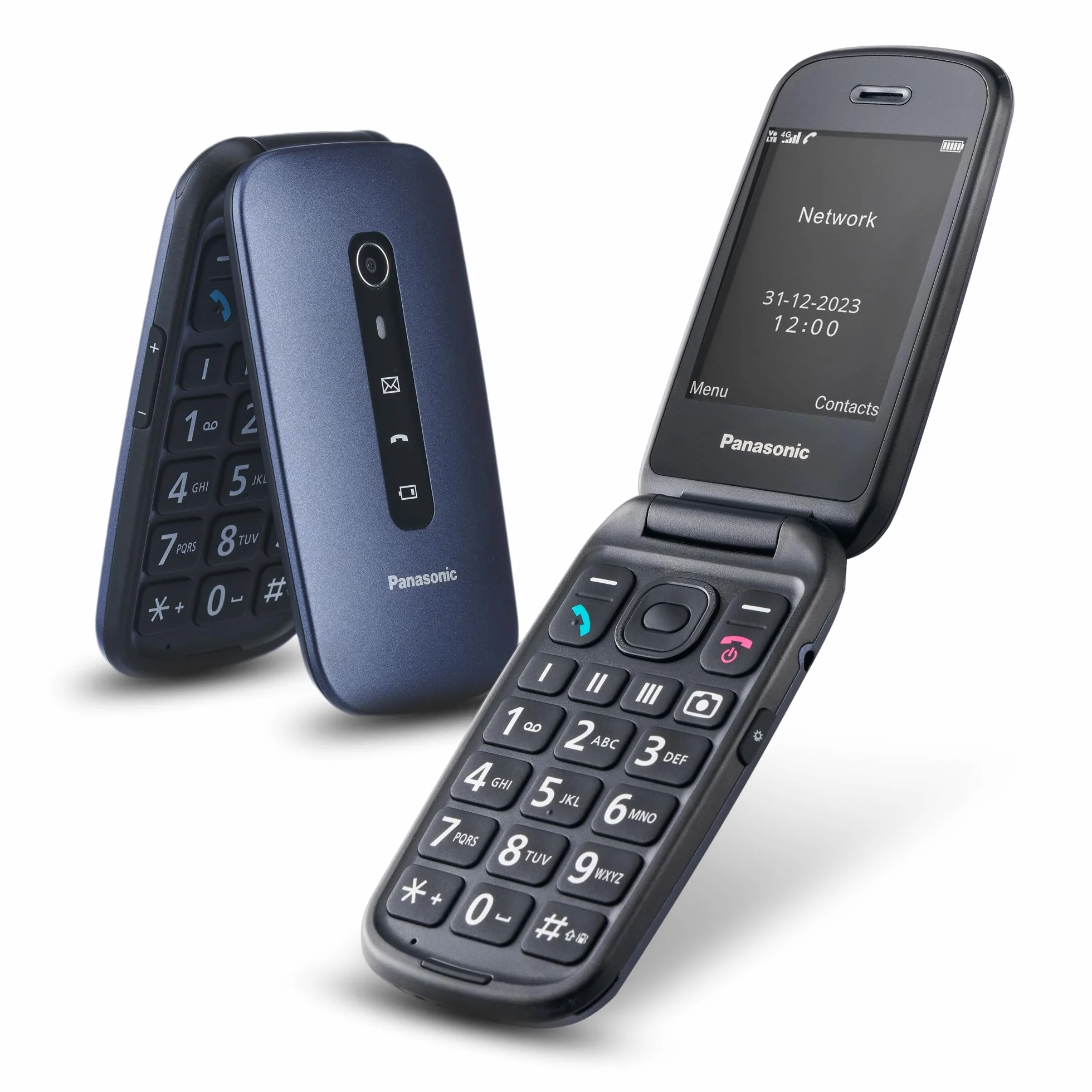 Panasonic KX-TU550EXC 4G Essentials Clamshell Teléfono Móvil para Personas Mayores, Cámara De 1.2 MP, con Pantalla Grande de 2.8", 290 Horas De Tiempo En Espera, Azul