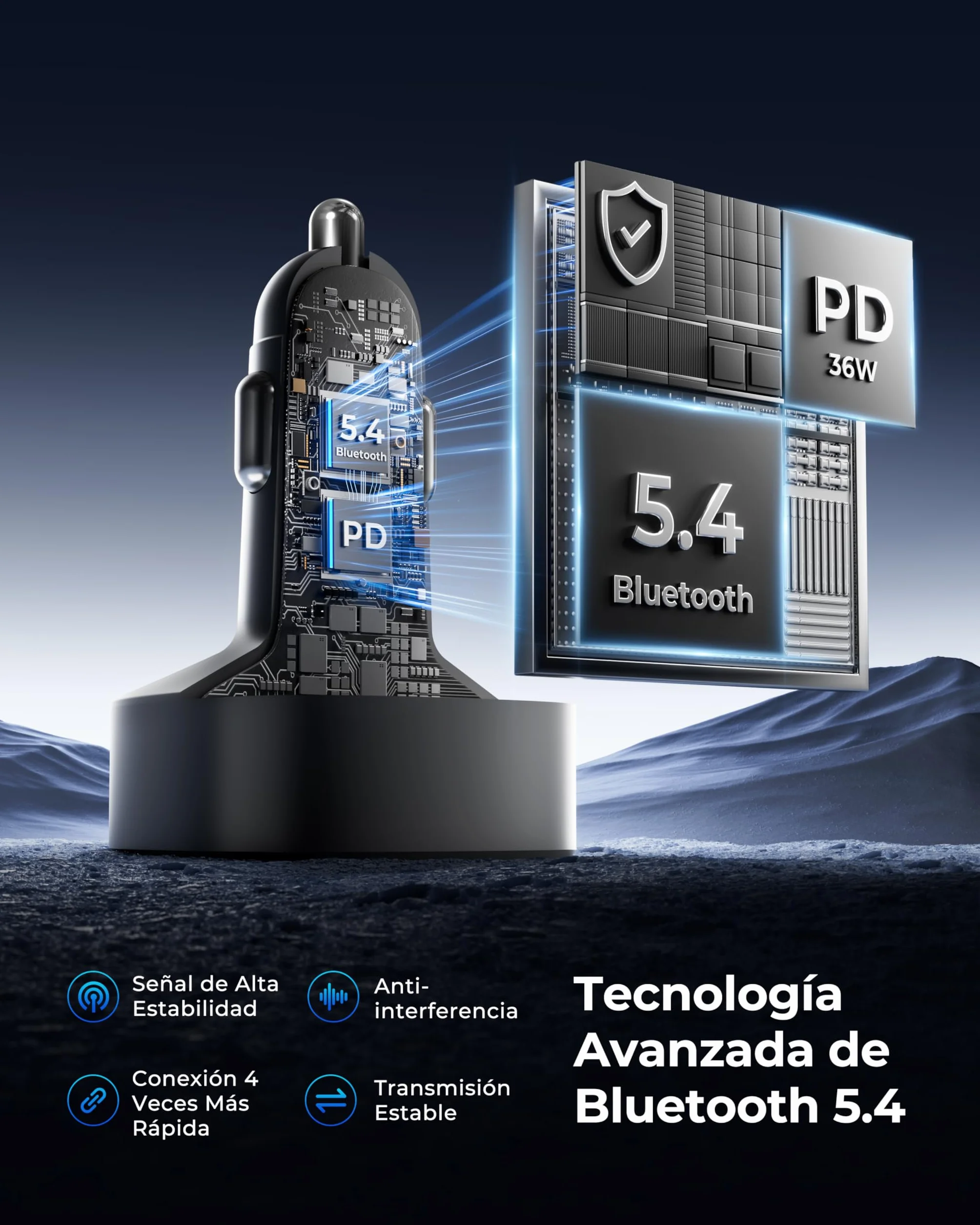 LENCENT Transmisor FM Bluetooth 5.4 Manos Libres Coche con Carga Rápida PD 36W QC3.0