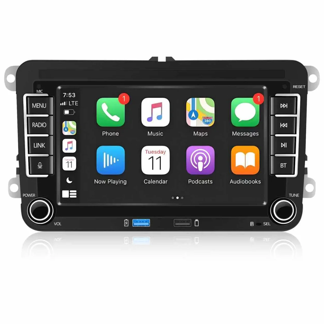 Radio Adecuado para VW Golf R32 5 6, Passat, Skoda, Polo, T5 Tiguan Jetta Mk5. Incorpora una Pantalla IPS de 7 Pulgadas, admite Carplay/Android Auto inalámbricos y es Compatible con Am/FM/RDS/USB/BT