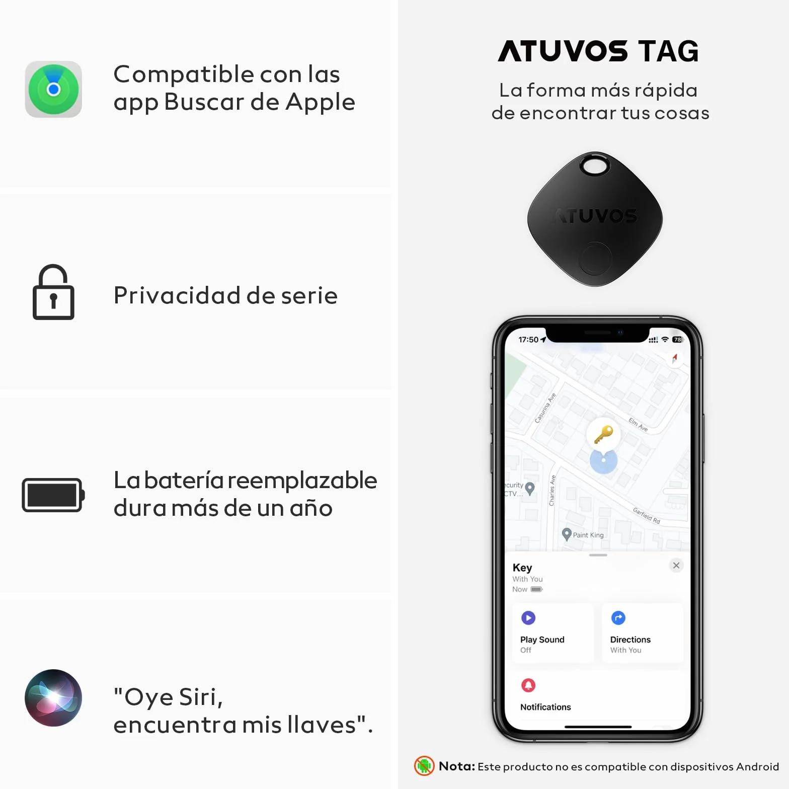 ATUVOS Air Tag Smart Tracker 4 Pack Negro, Buscador de Objetos Bluetooth, Localizador para Llaves, Maletas, Batería Reemplazable