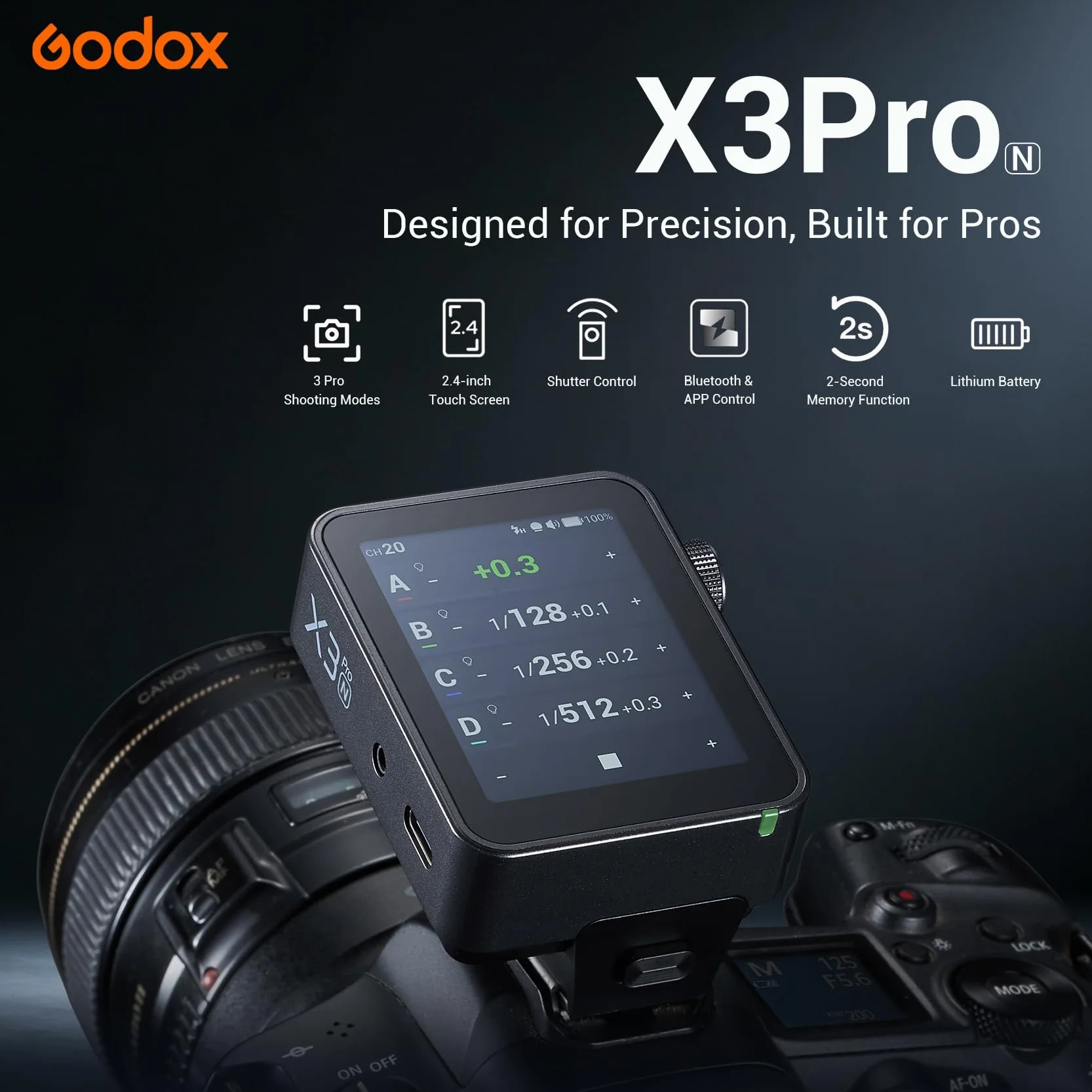 Godox X3 Pro N X3PRO-N Disparador Flash TTL Inalámbrico para Nikon, Sistema 2.4GHz X, Bluetooth & App Control, Pantalla Táctil, HSS, Shutter Control, Carga Rápida USB-C para Nikon Cámara
