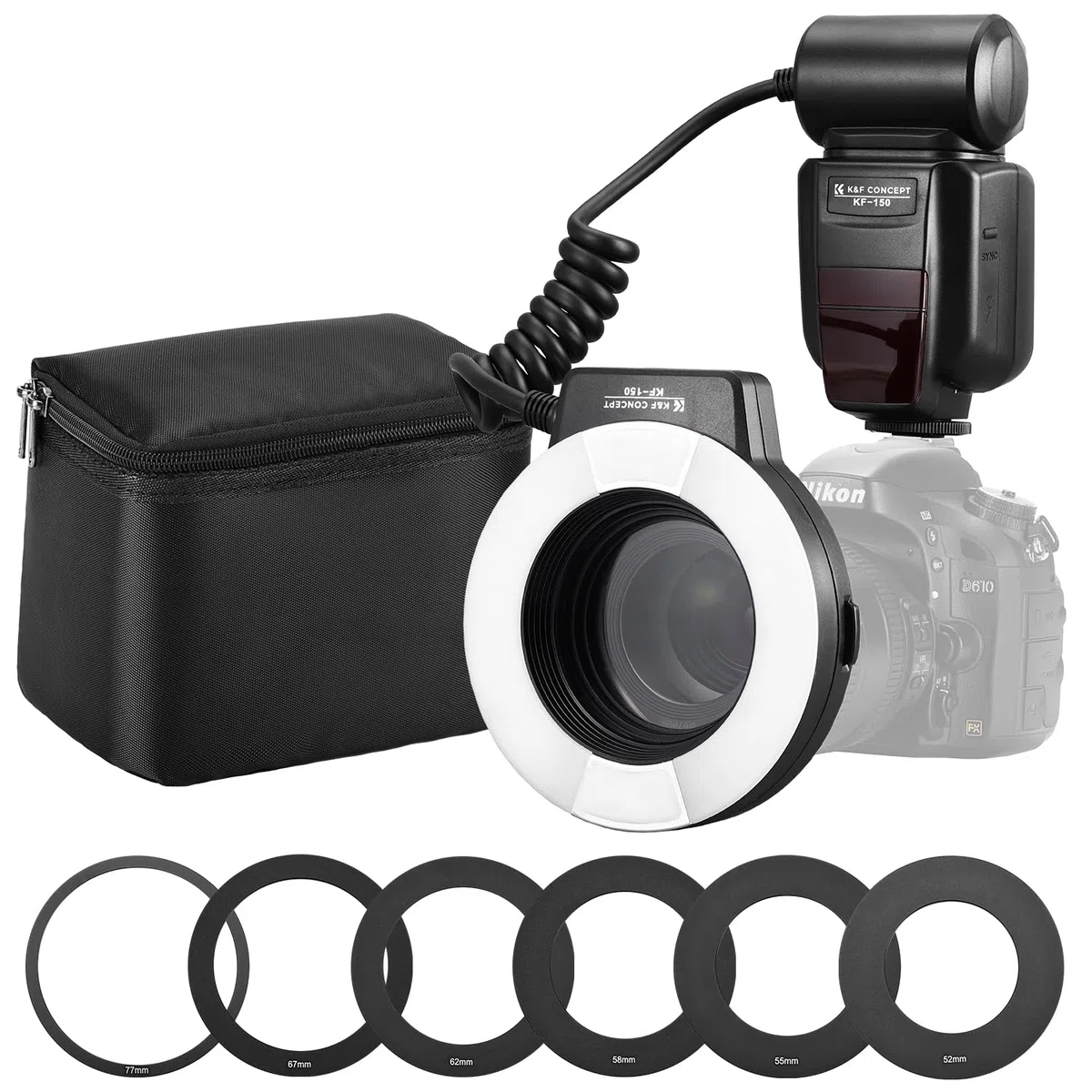 K&F CONCEPT TTL Macro Ring Flash Flash Kit, Compatible con Nikon DSLR GN 14 con Anillo Adaptador de Luz Auxiliar AF
