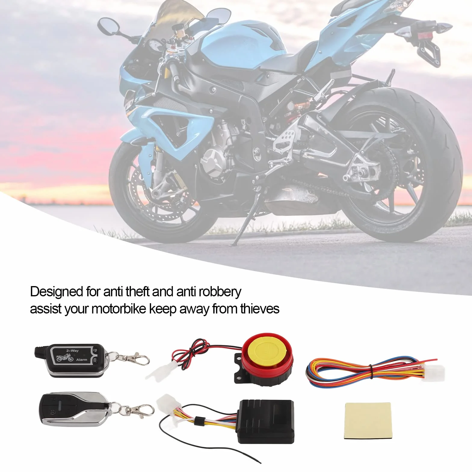 de Alarma Bidireccional para Motocicleta, Yosoo de Alarma Bidireccional para Motocicleta Alerta de Sonido de Vibración Control Remoto LCD Antirrobo Robo Ahorro de Energía