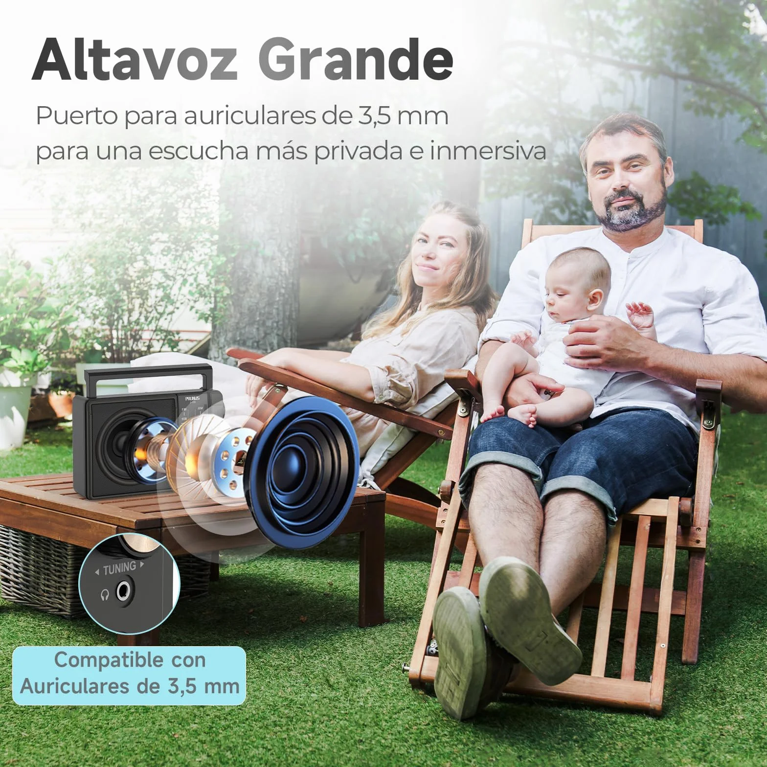 PRUNUS J-03 Am FM Radio Portatil Pequeña, Transistores Radios con Excelente Señal, Radio a Pilas o Energía de CA, Altavoz Grande, Operación Simple, Fácil de Usar para Personas Mayores.