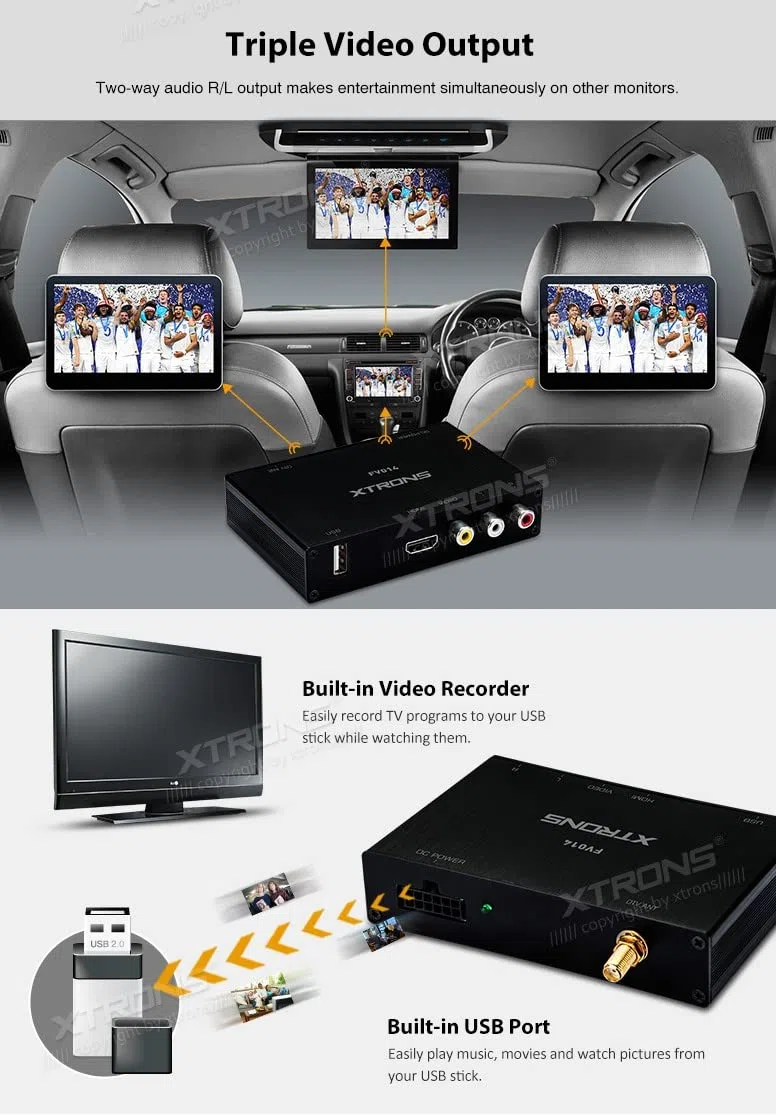 Xtrons Car Digital DVB-T / T2 Caja de TV Freeview HDMI HD USB Sintonizador de TV Receptor Estéreo del Coche Reproductor de DVD Camión Autobús Vehículos