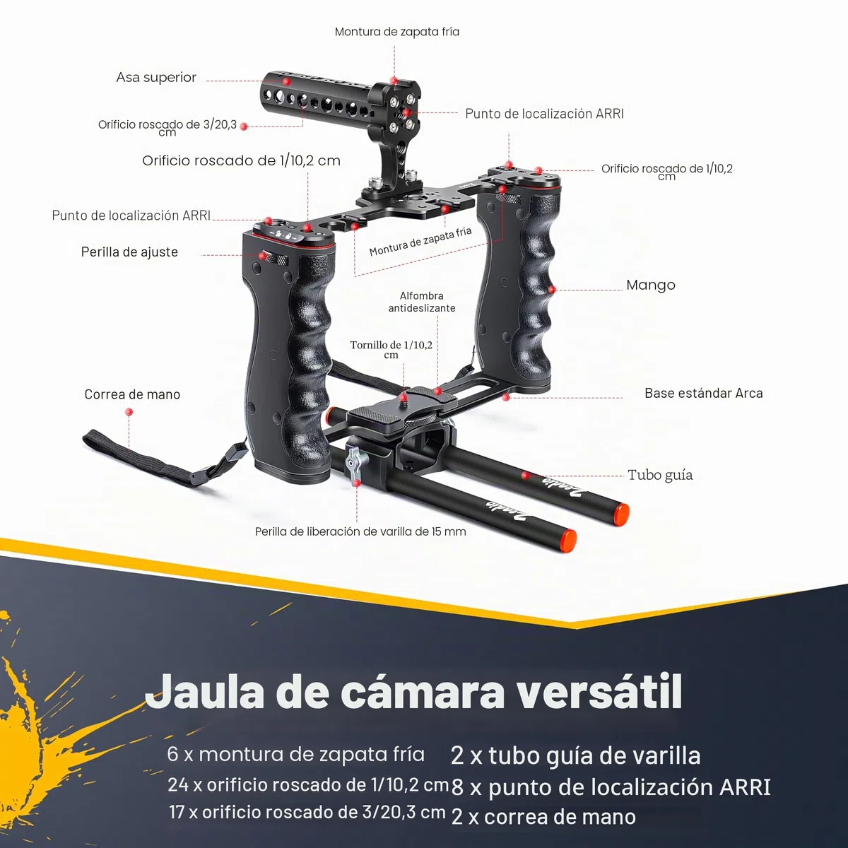 Zeadio Jaula de rig para cámara de Video, Kit de realización de películas con Mango Superior y Base Tipo Arca & Guía de Barra, Compatible con Todas Las cámaras y cámaras SLR Digitales