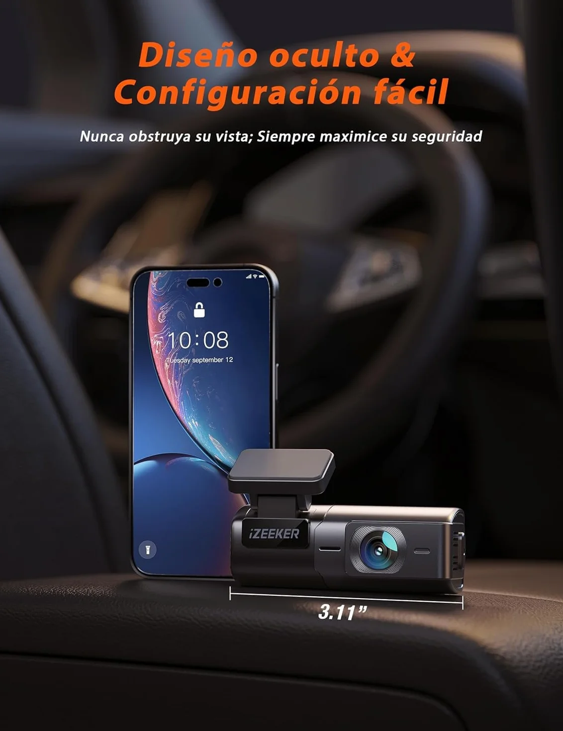 iZEEKER 2.5K Dashcam WiFi Cámara para Coche 1440P Front Dashcam Visión Nocturna WDR G-Sensor Grabación en Bucle Modo Parking 24H