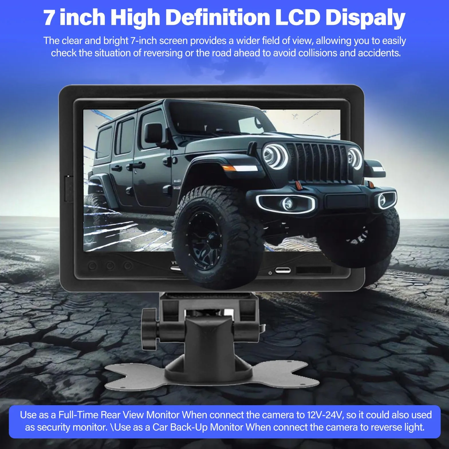 Monitor 7 Pulgadas con Camara Marcha Atras - Monitor de Coche con Soporte de cámara de Marcha atrás IP67 Impermeable 18IR visión Nocturna - 2 Cámaras retrovisoras+2 Cables para camión/autobús/Tractor