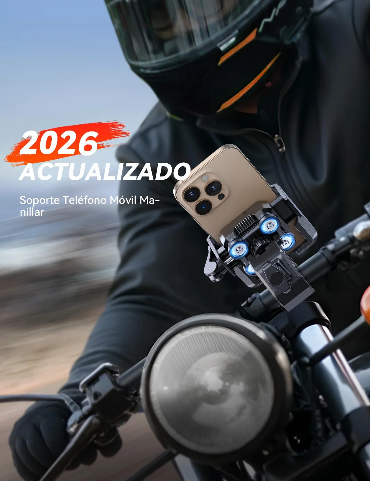JOYROOM Soporte Móvil Moto Antivibración 4 Puntos Rotación 360° Universal para iPhone 17 Samsung 4.7"-7"