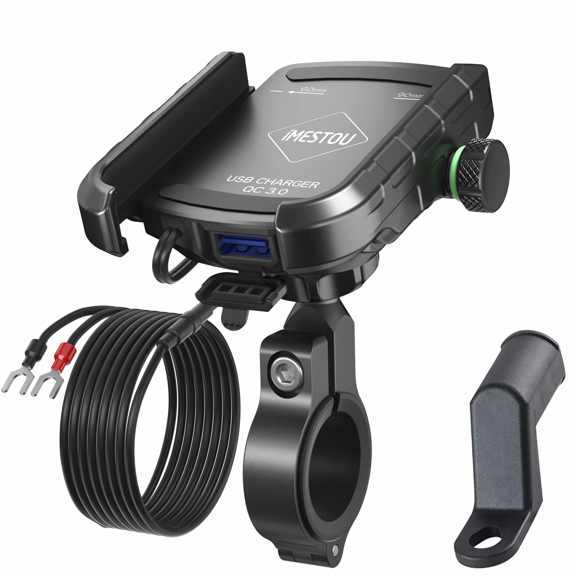 iMESTOU Cargador de Soporte para Teléfono de Motocicleta USB con Enchufe para Manillar/Espejo Retrovisor con Soporte para Vehículos de 12/24V Compatible con Smartphones de 4 a 6,8 Pulgadas