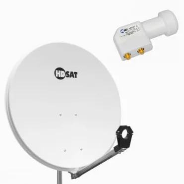 Pack Antena parabólica acero 80 cm + LNB Twin Universal 0,1dB Compatible Canal