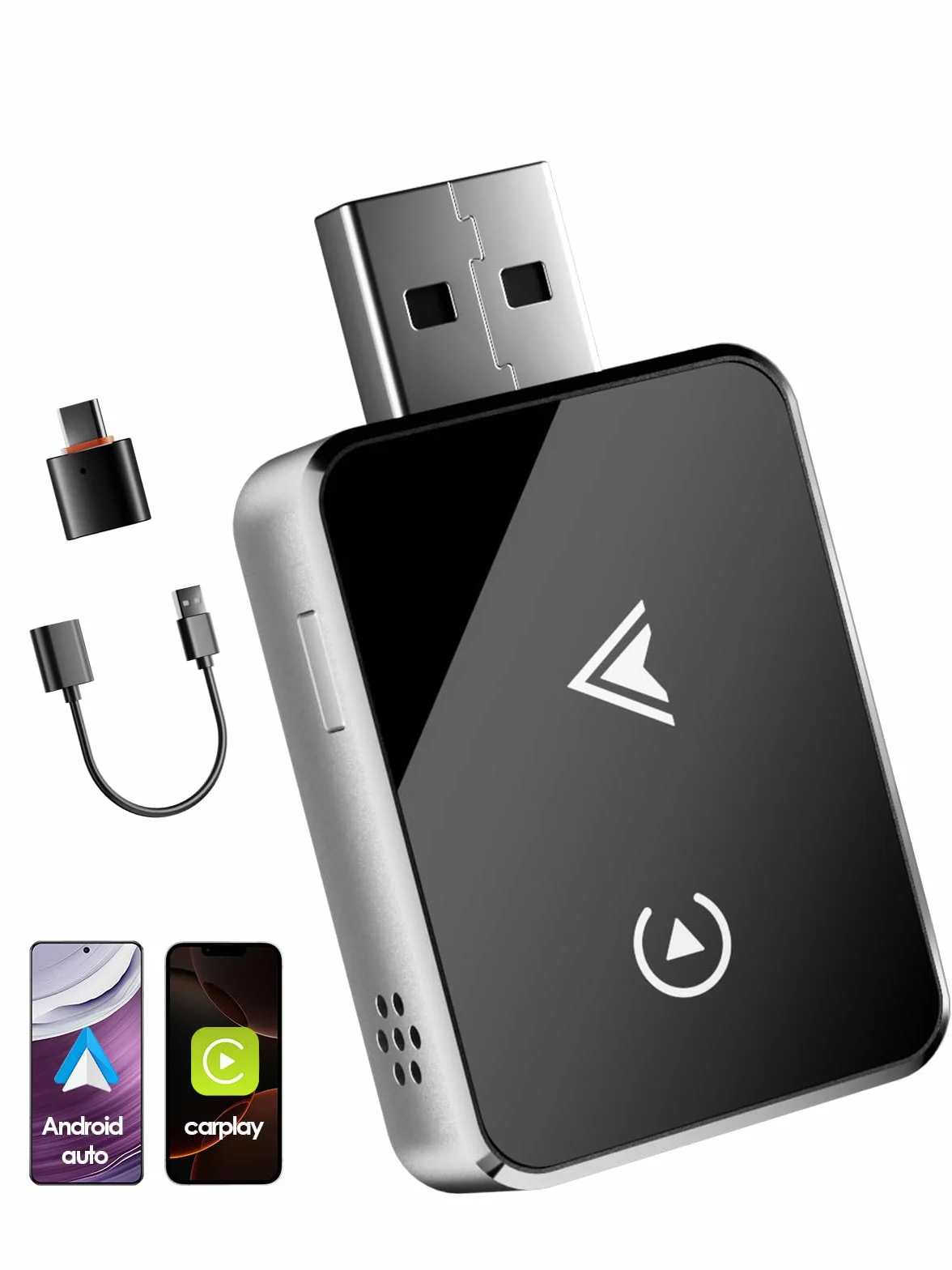 Adaptador Inalámbrico 2 en 1 para CarPlay/Android Auto, PARPAT 2025 Conversión Mejorada de Cable a Inalámbrico con USB/Tipo-C, Conexión Estable y Sin Retrasos, Compatible con iPhone/Android (K3)