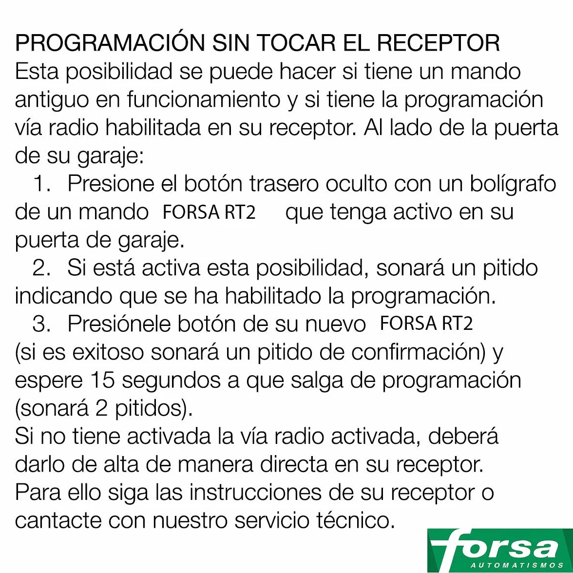 FORSA RT2 Mando Garaje 433MHz