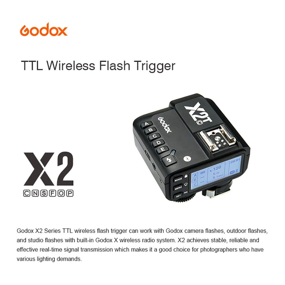 Godox X2T-F 2.4G Wireless Flash Trigger Transmisor para Fuji con TTL II HSS 1 / 8000s Grupo Función LED Panel de Control actualización firmware