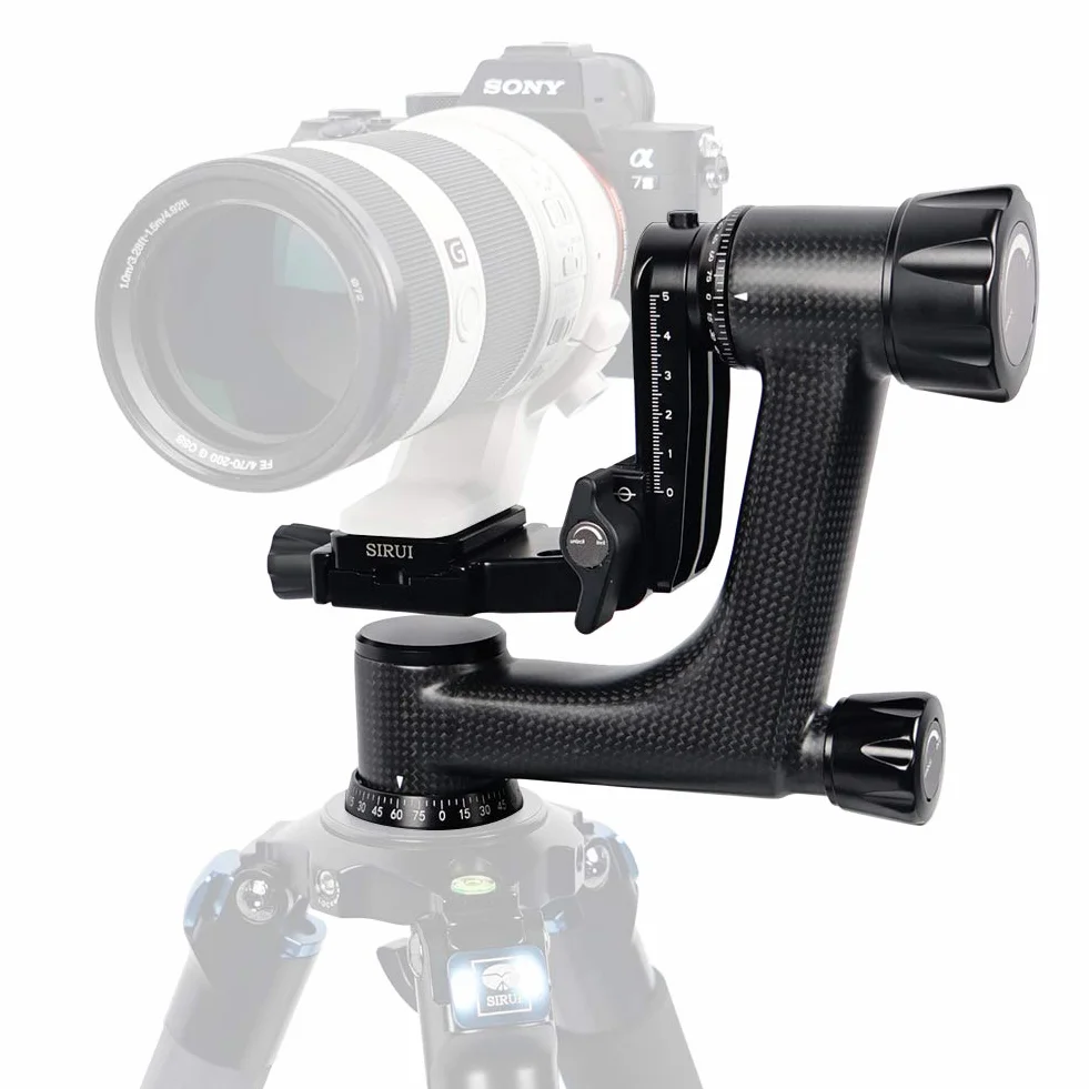 SIRUI PH-10 Gimbal Head Cabezal Trípode Profesional de Fibra Carbono, Cabezal de Cardán Panorámico de 360° con Placa de Liberación Rápida Arca-Swiss, para Trípode y Monopié, Carga Máxima 15kg