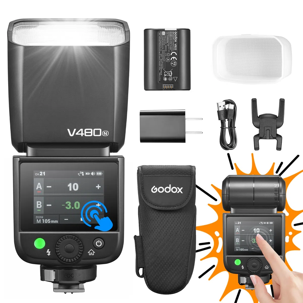 Godox V480N V480-N Flash de Cámara Camera Flash Speedlite 7.2 V/2200mAh TTL GN50 650 Flashes con Plena Potencia para Cámaras Nikon