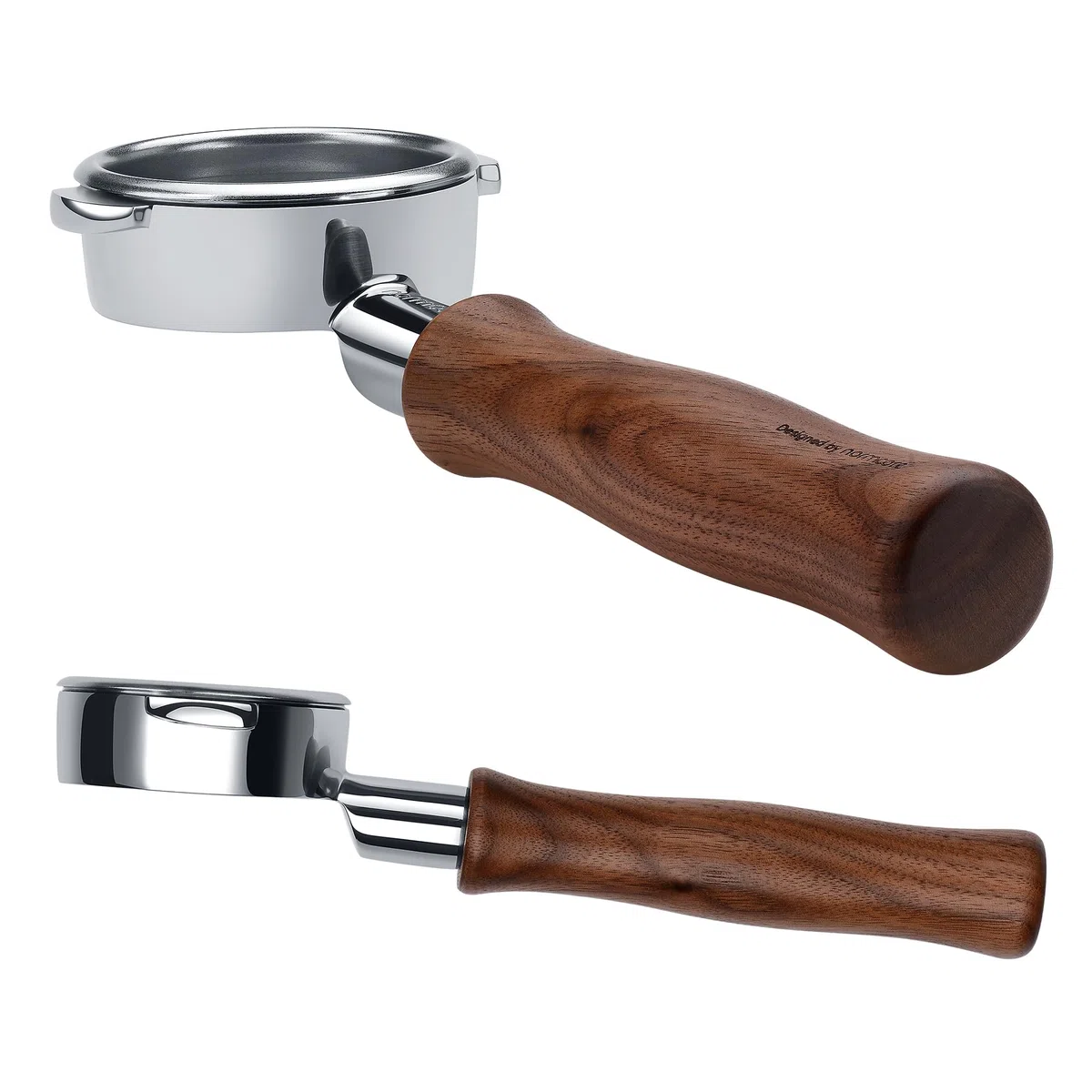 Normcore Portafiltro sin fondo de 58 mm para Lelit, Flair 58, ECM, Rocket, E61 grupos de preparación – Filtro portafiltro Naked con filtro de 18 g y mango de auténtica madera de nogal americano